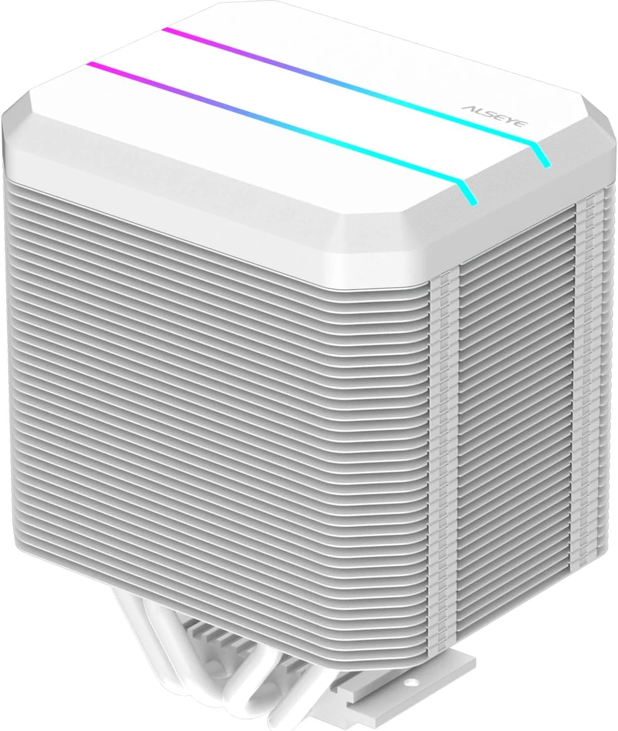 خنک کننده پردازنده ALSEYE M90، خنک کننده پردازنده بادی دو برج با طراحی فن مخفی و پوشش جلوه نور ARGB، سازگار با پلتفرم های Intel و AMD، پشتیبانی از LGA1700 (M90 سفید)