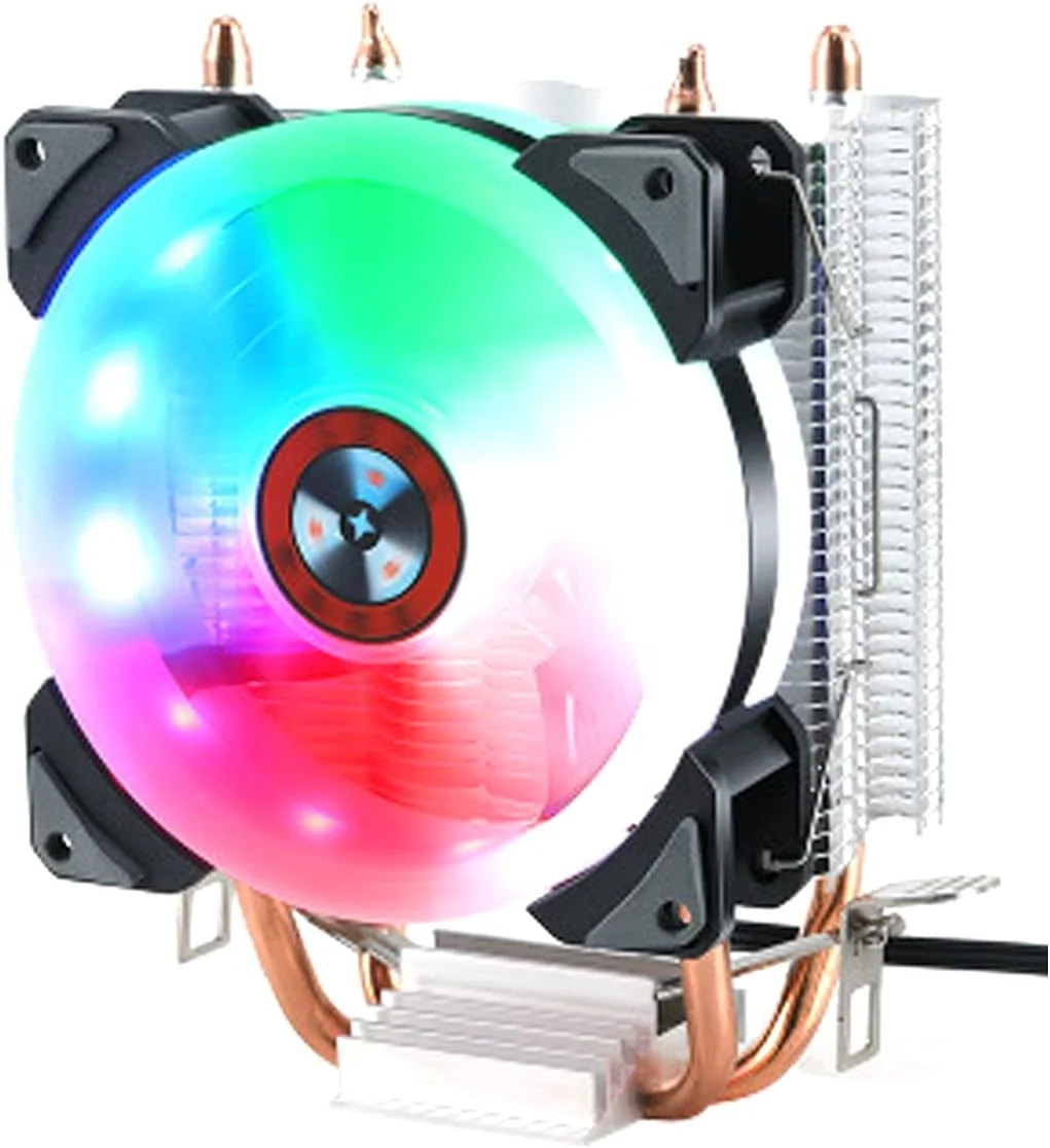 خنک کننده پردازنده بادی با پره های آلومینیومی، فن پردازنده با نور، فن بی صدا، پره های فن قابل جابجایی، مناسب برای اینتل LGA (نور چند رنگ شفاف)