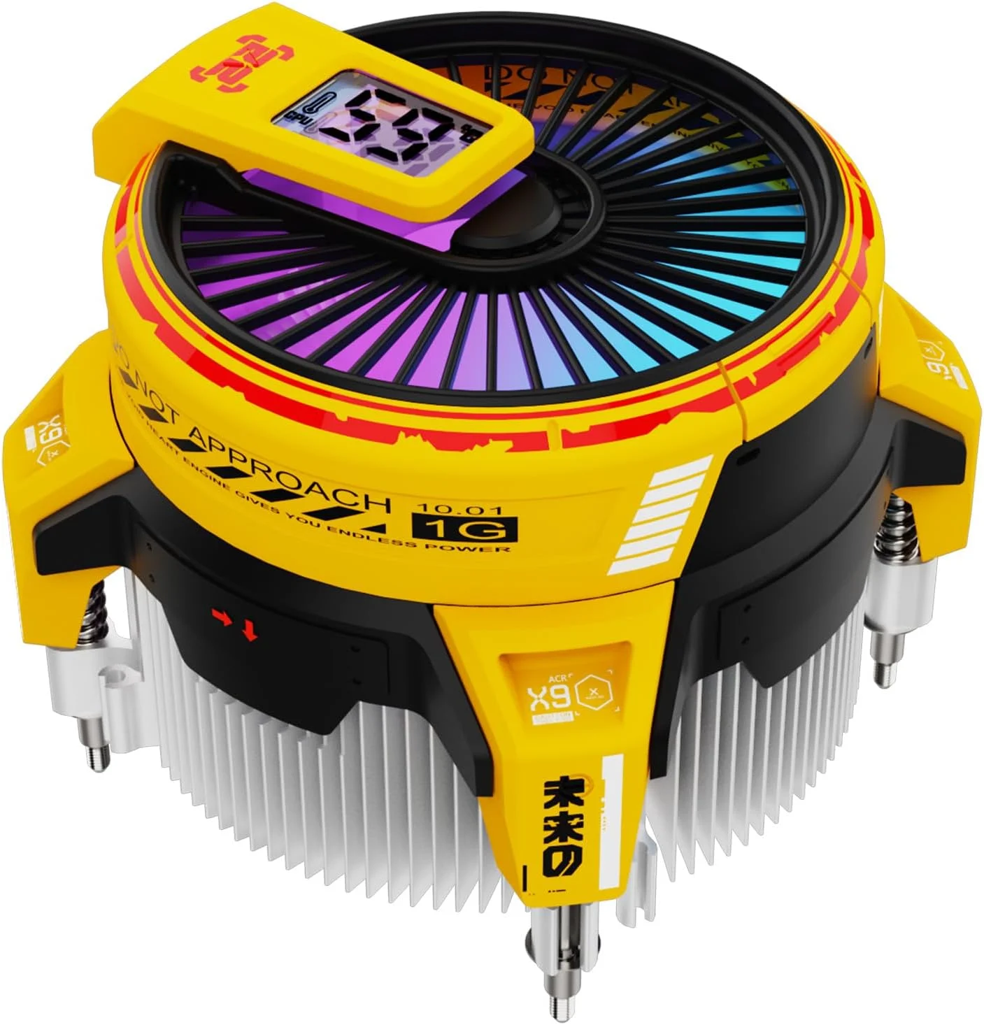 خنک کننده پردازنده ALSEYE W90C با نمایشگر دما، مناسب برای کیس های کامپیوتر کوچک با فن نورپردازی ARGB قدرتمند 90 میلی متری و پایه مسی با عملکرد بالا 40 میلی متری (نسخه اینتل W90C زرد)