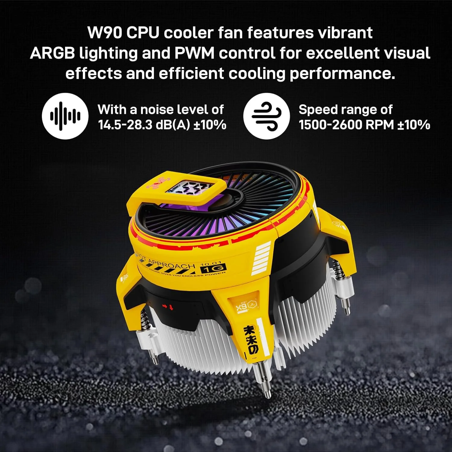 خنک کننده پردازنده ALSEYE W90C با نمایشگر دما، مناسب برای کیس های کامپیوتر کوچک با فن نورپردازی ARGB قدرتمند 90 میلی متری و پایه مسی با عملکرد بالا 40 میلی متری (نسخه اینتل W90C زرد)