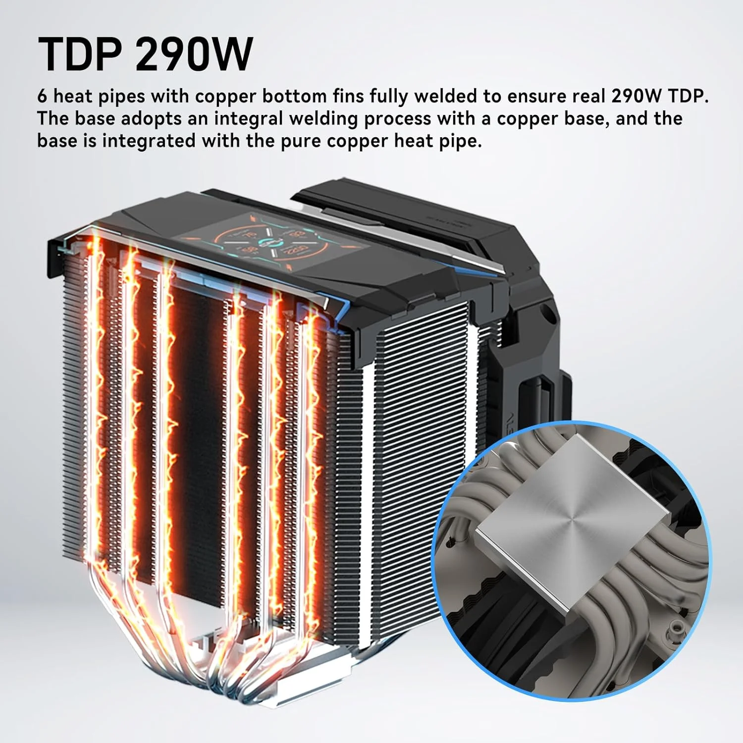 خنک کننده پردازنده ALSEYE i600 Pro، نمایشگر HD 2.83 اینچی با نمایش دما، خنک کننده پردازنده دو برج با فن مخفی پایه مسی 6 لوله حرارتی TDP 290W فن ARGB PWM Koala با بلبرینگ FDB سازگار با Intel LGA و AM5 AM4 (مشکی)