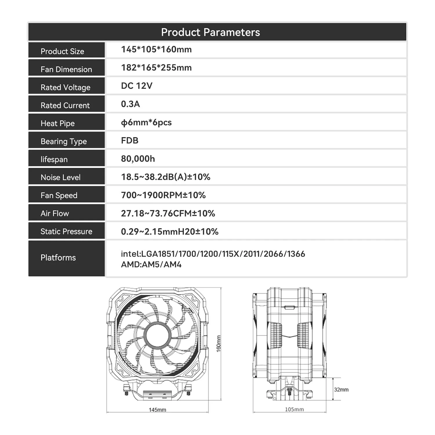 خنک کننده پردازنده بادی ALSEYE M120D Plus با نمایشگر دما، دارای دو فن ARGB و PWM 120 میلی متری سری Max، سازگار با Intel LGA1700 /1200 /115X /2011/2066 /1366 و AMD AM4/AM5 (مشکی)