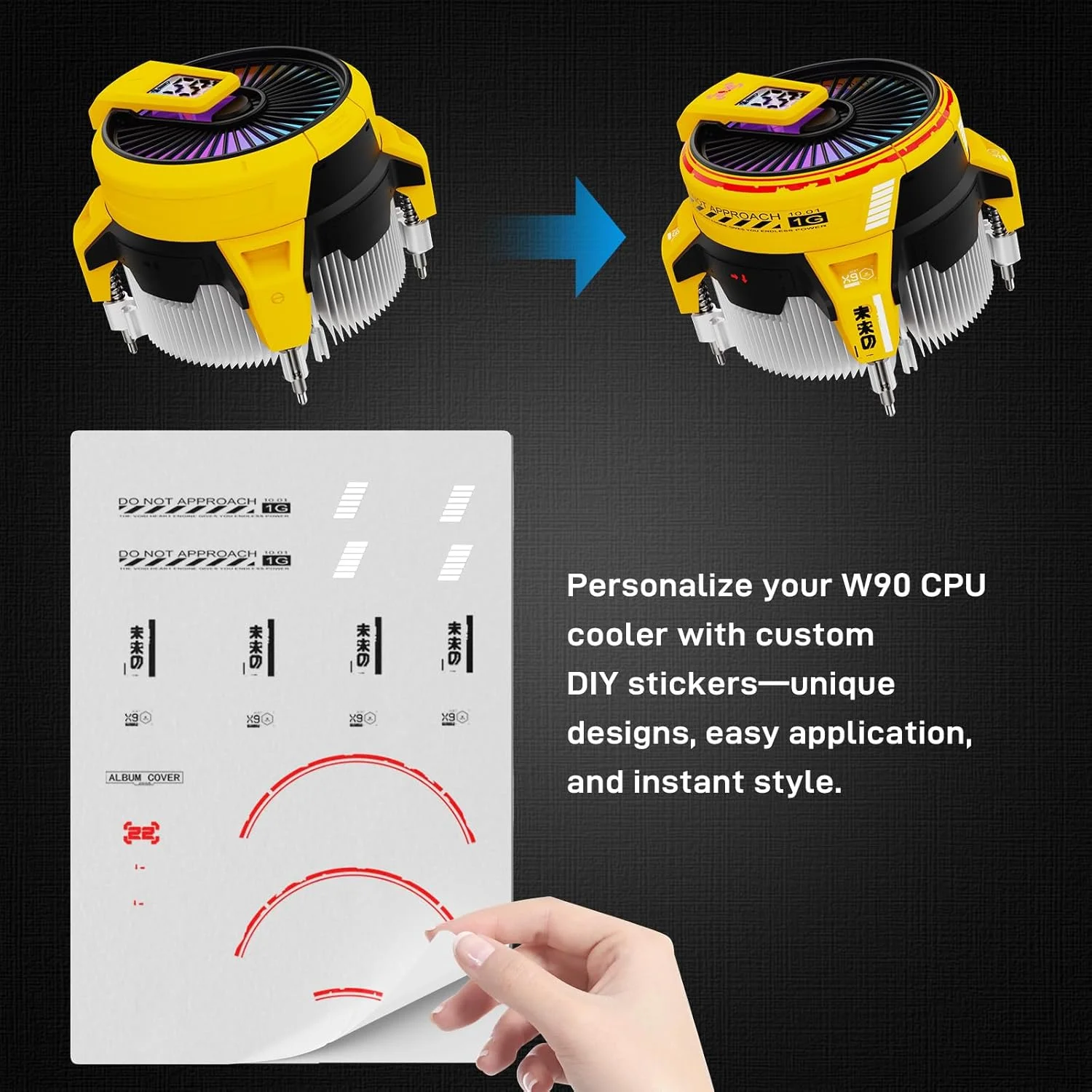 خنک کننده پردازنده ALSEYE W90C با نمایشگر دما، مناسب برای کیس های کامپیوتر کوچک با فن نورپردازی ARGB قدرتمند 90 میلی متری و پایه مسی با عملکرد بالا 40 میلی متری (نسخه اینتل W90C زرد)