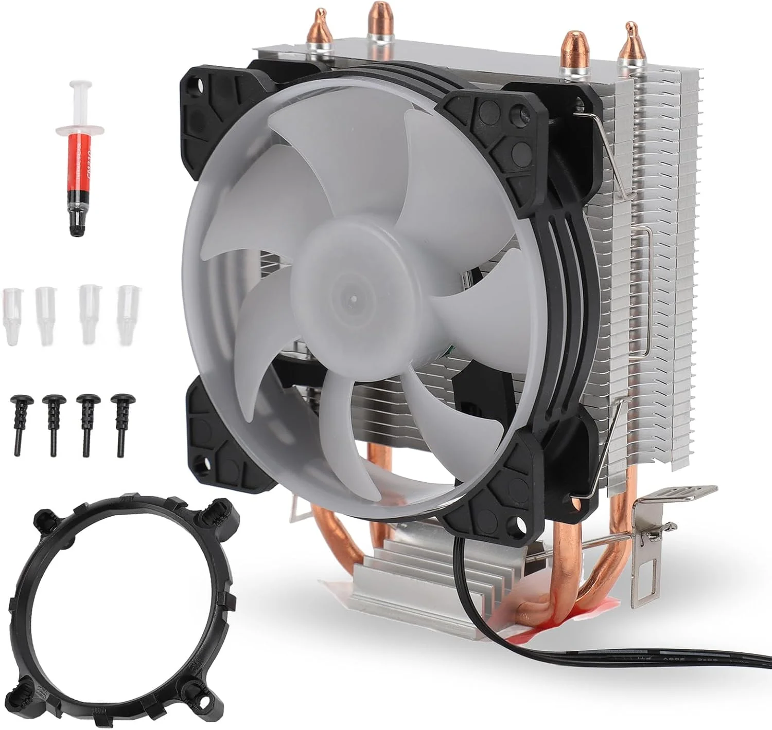 خنک کننده بادی پردازنده ASHATA، فن خنک کننده 90 میلی متری با نورپردازی RGB برای LGA115X LGA1366 LGA775 LGA1200 LGA2011، برای AM4 AM3 Plus AM3 FM2 Plus FM1، دارای لوله های مسی دوتایی