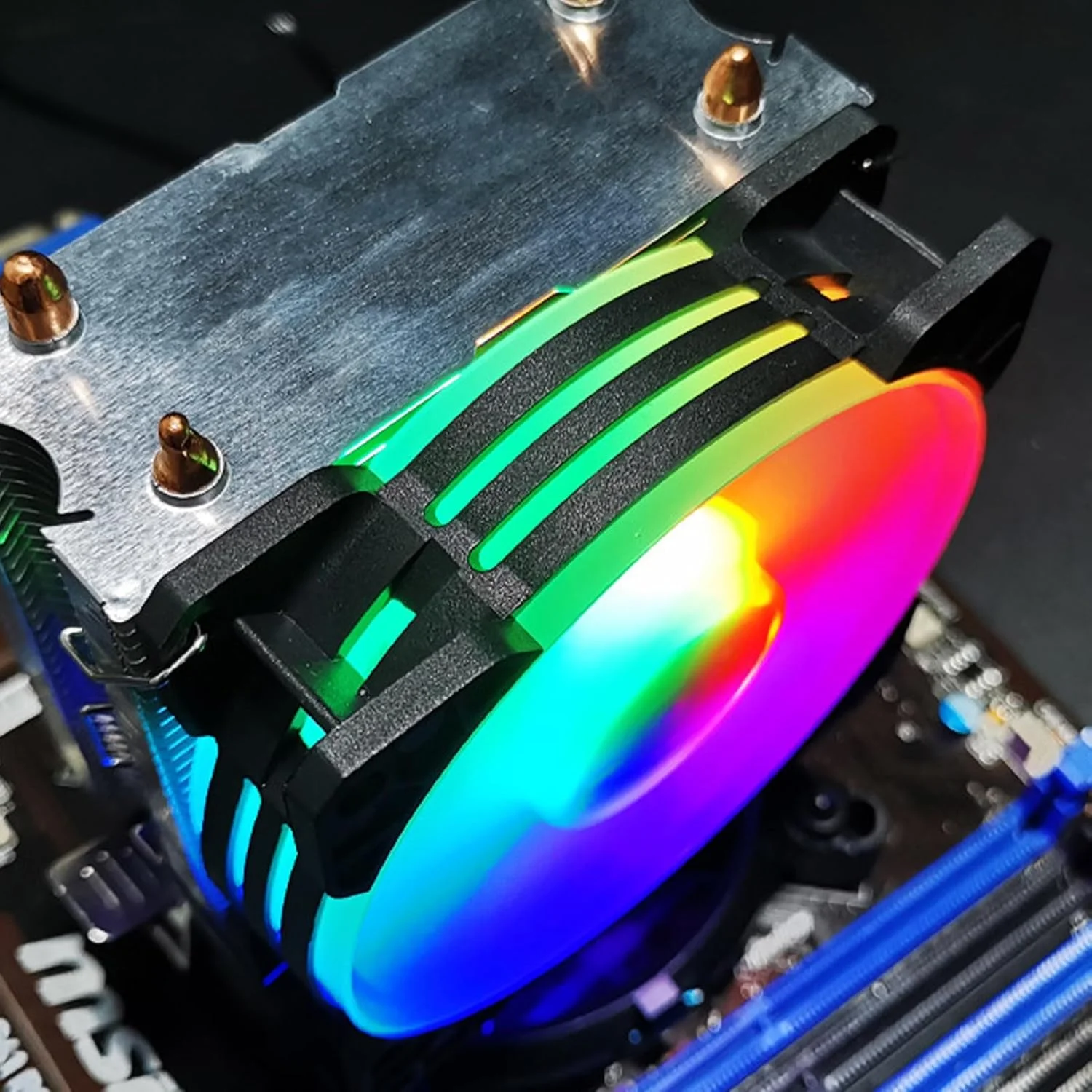 خنک کننده بادی پردازنده ASHATA، فن خنک کننده 90 میلی متری با نورپردازی RGB برای LGA115X LGA1366 LGA775 LGA1200 LGA2011، برای AM4 AM3 Plus AM3 FM2 Plus FM1، دارای لوله های مسی دوتایی