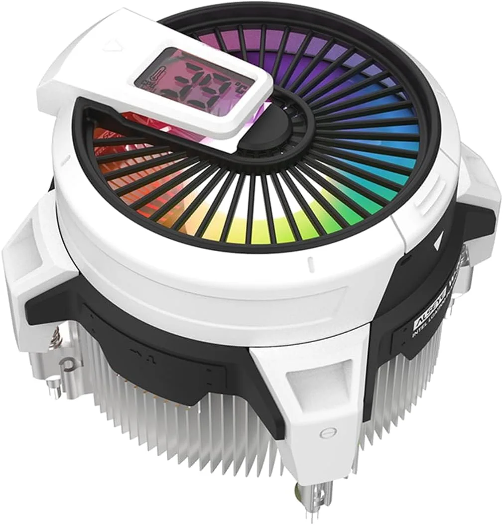 خنک کننده پردازنده Azonee W90، خنک کننده پردازنده با نمایش دما برای کیس های کامپیوتر کوچک با فن نورپردازی ARGB قدرتمند 90 میلی متری و ستون حرارتی با کارایی بالا 40 میلی متری در داخل (نسخه W90 Intel)