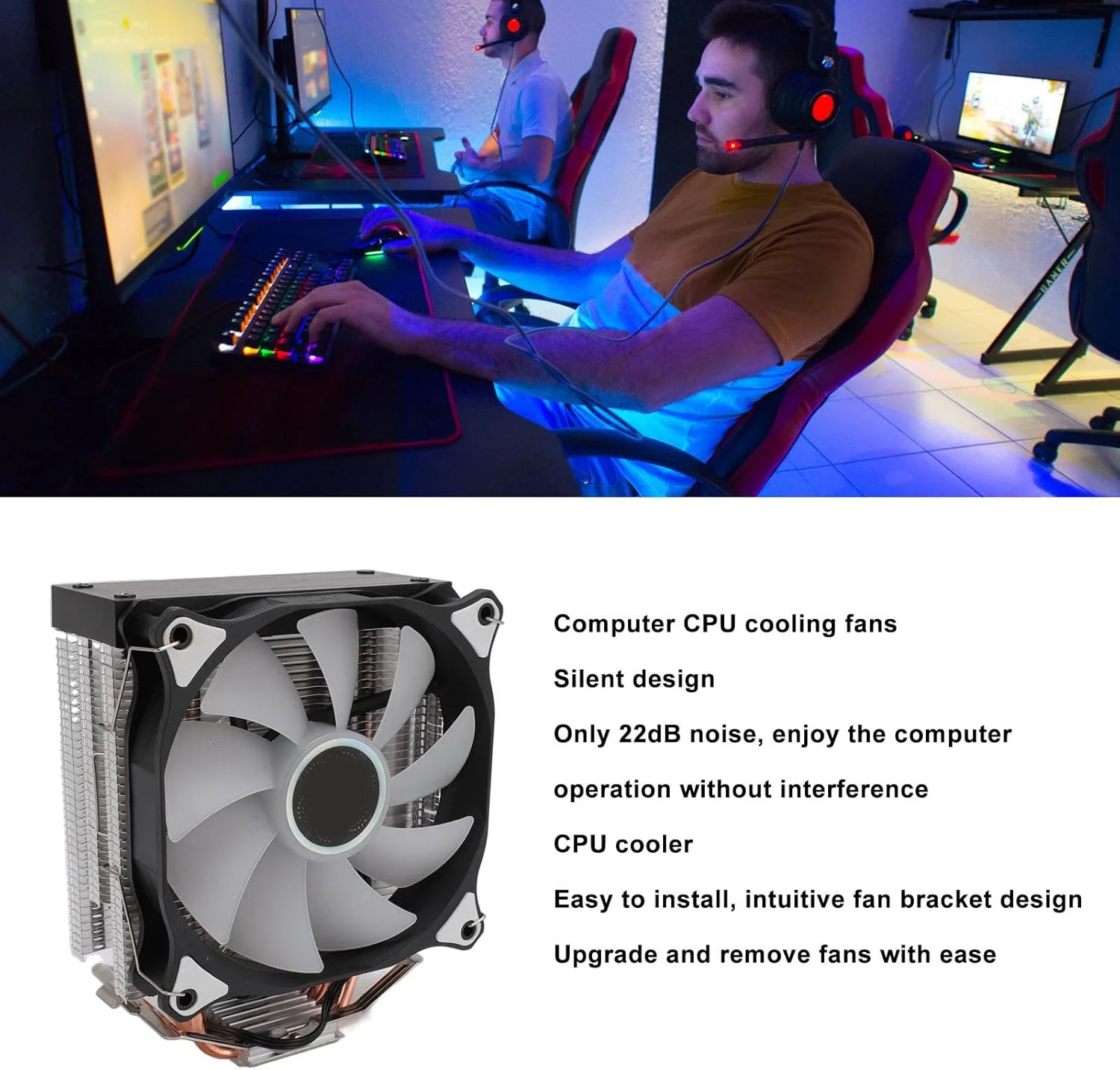 فن خنک کننده پردازنده Bewinner با 4 لوله حرارتی، دفع حرارت سریع، براکت و 5 نور رنگی برای FM1/AM2/AM3/AM4/AM2+