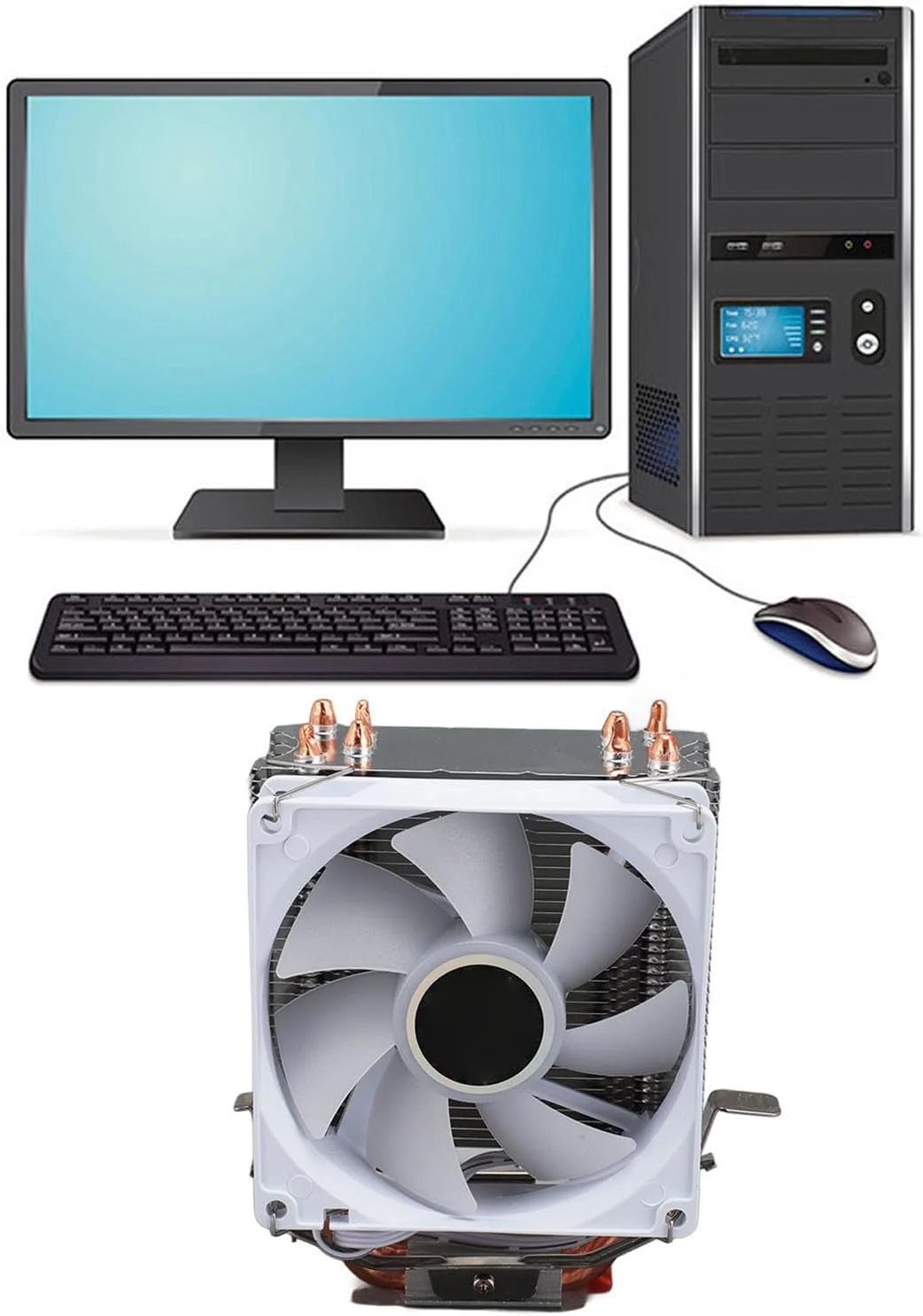 فن خنک کننده پردازنده 3.5 اینچی Bewinner، کولر بادی پردازنده با 4 لوله حرارتی با نویز کم 22dB، 2000RPM، نورپردازی رنگارنگ برای 775 1150 1151 1155 1156 1200