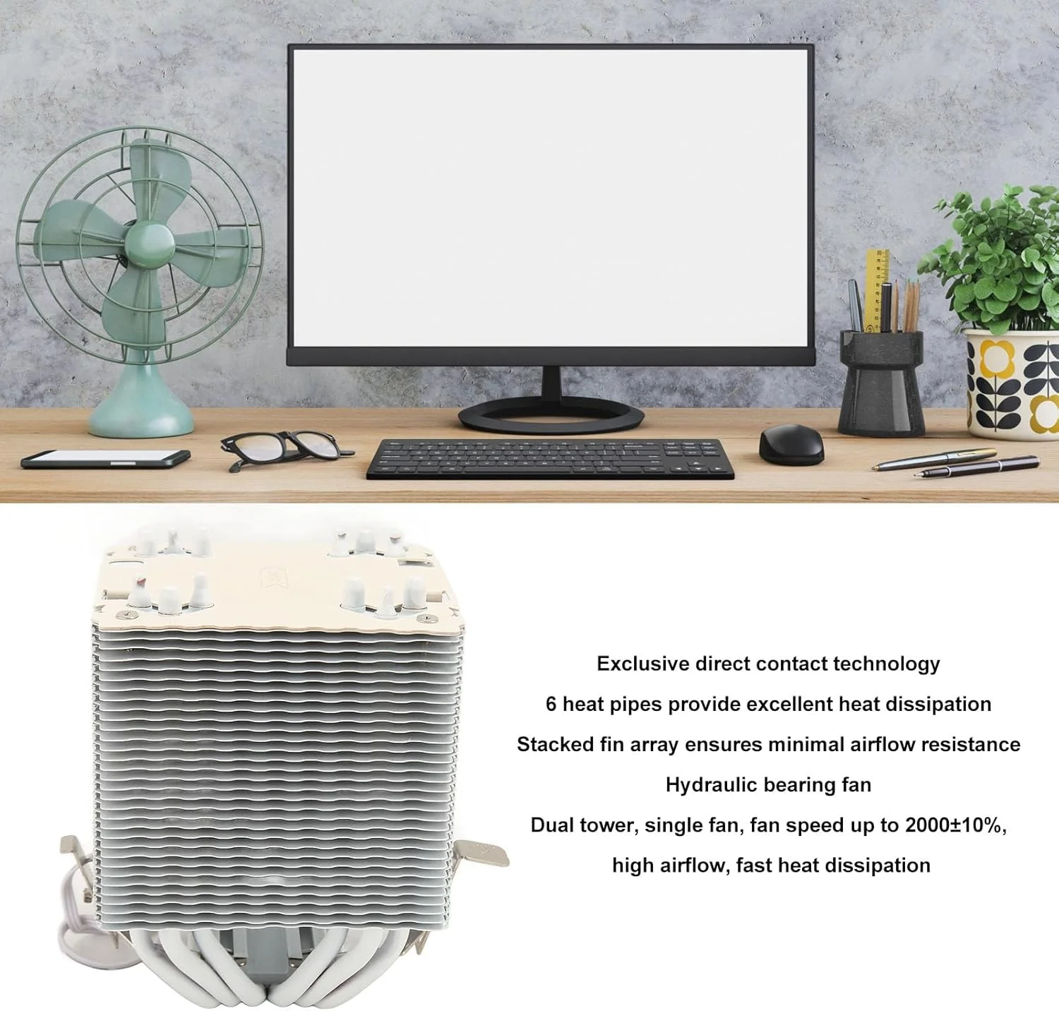 خنک کننده پردازنده Bewinner با 6 لوله حرارتی، فن خنک کننده پردازنده 3.5 اینچی برای 775 1150 1151 1155 1156 1200 1700 1356 1366، برای FM1 AM2 AM2+ AM3 برای AM4