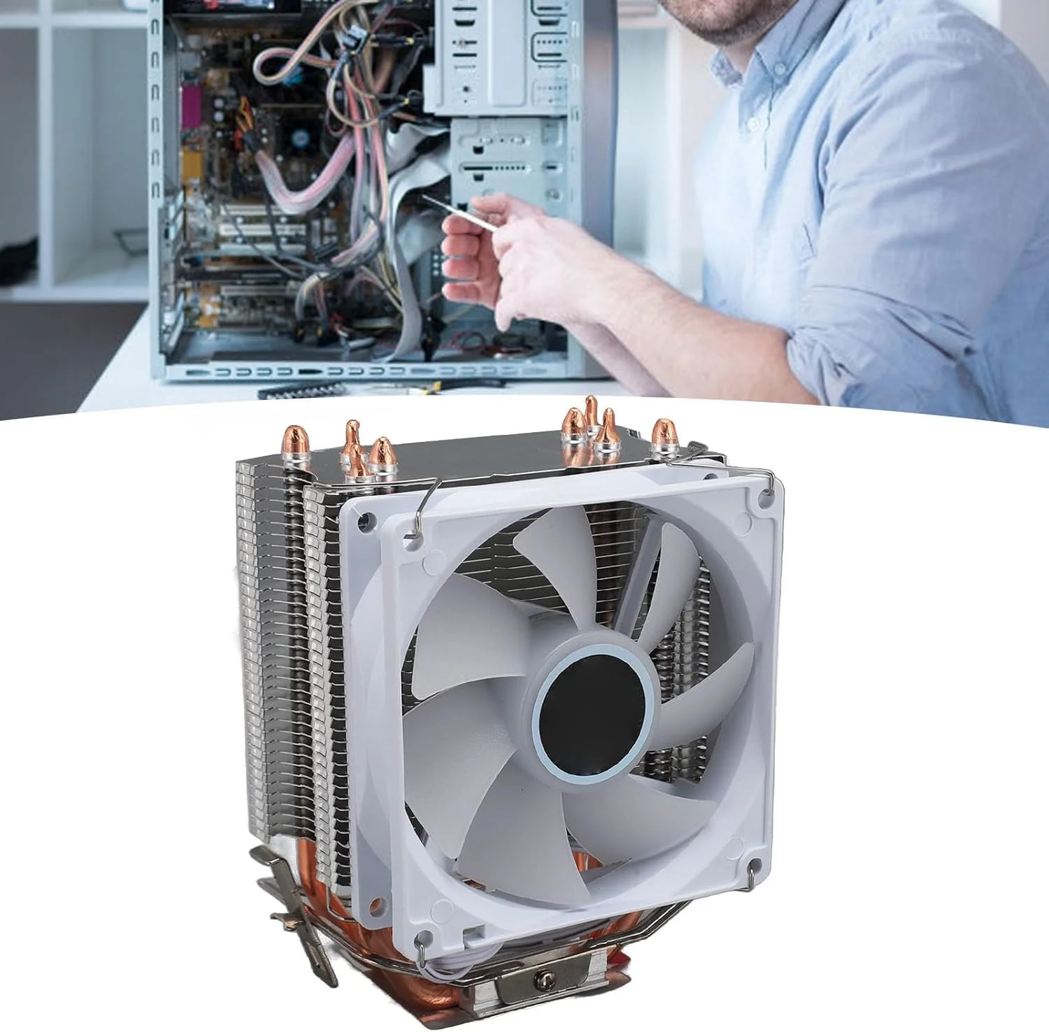 فن خنک کننده پردازنده 3.5 اینچی Bewinner، کولر بادی پردازنده با 4 لوله حرارتی با نویز کم 22dB، 2000RPM، نورپردازی رنگارنگ برای 775 1150 1151 1155 1156 1200