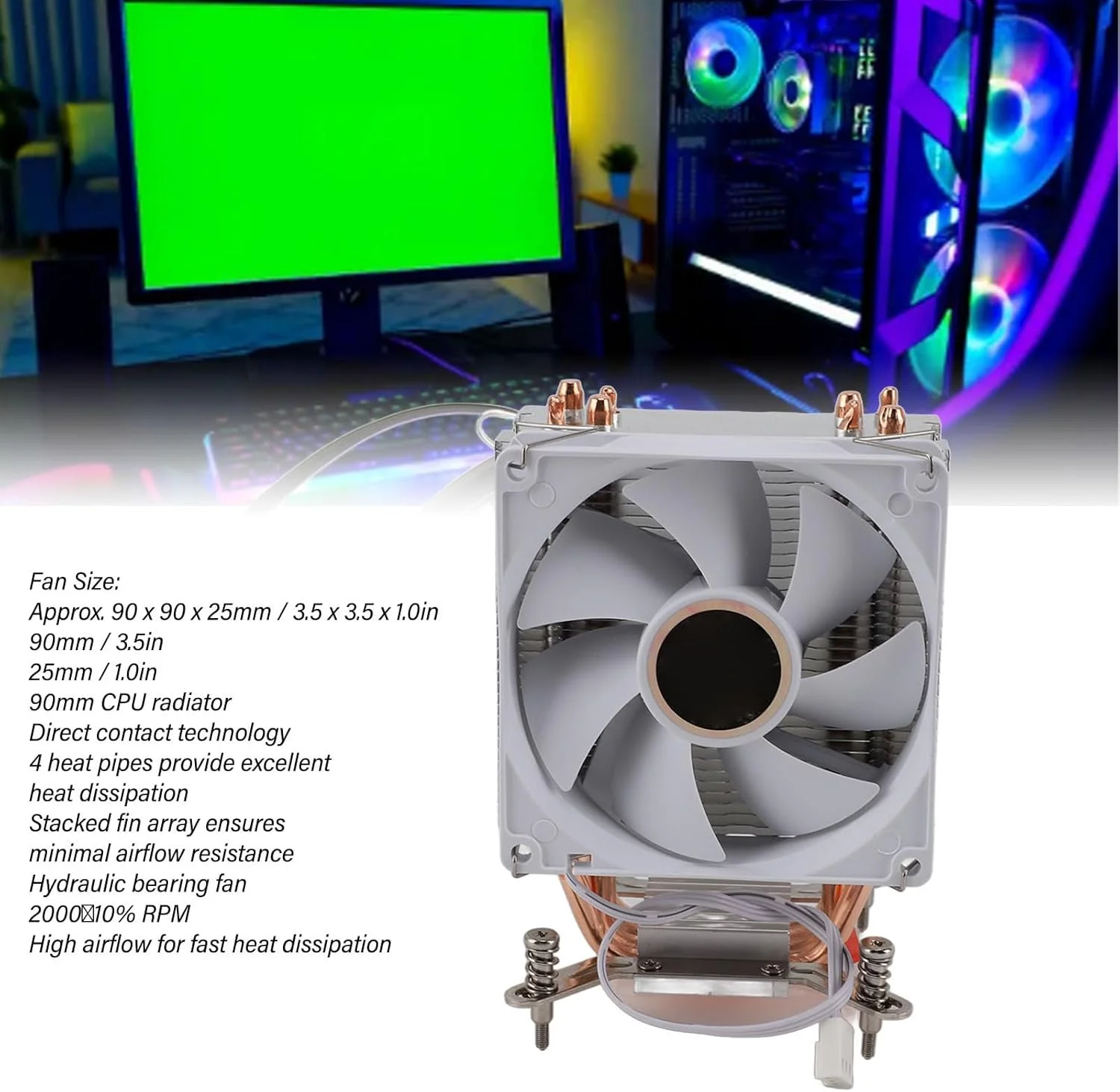 خنک کننده بادی پردازنده BROLEO، فن خنک کننده هیدرولیک 9 سانتی متری پردازنده کامپیوتر، 4 لوله حرارتی مسی، فن بی صدا برای مادربردهای سوراخ دار 775 1150 1151 1155 1156 1200 2011