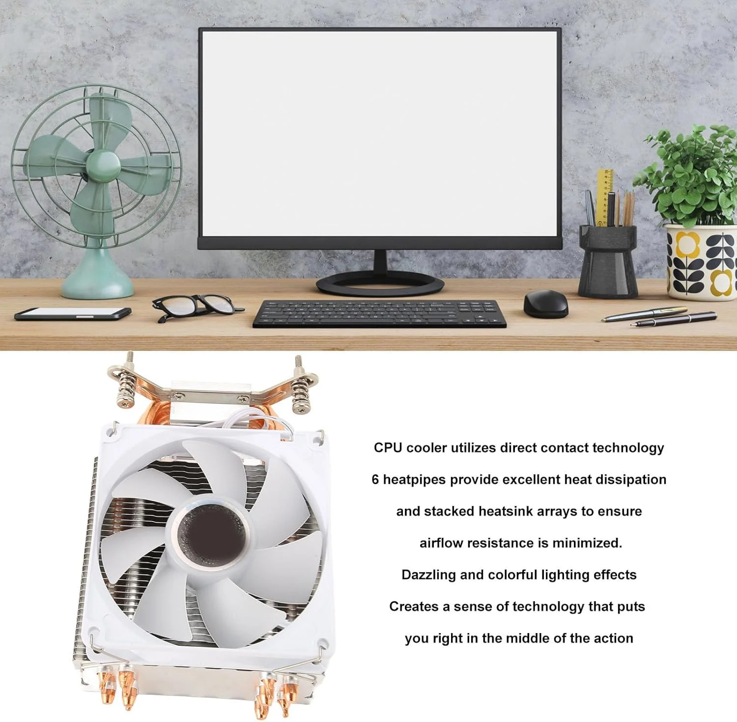 خنک کننده بادی پردازنده مرکزی TUWEI، نورپردازی رنگارنگ RGB، لوله حرارتی مسی 6 عددی، فن خنک کننده بی صدا 3 پین 9 سانتی متری، فن خنک کننده پردازنده کامپیوتر برای 775 1150 1151 1155 1156 1200 1700 1356 1366