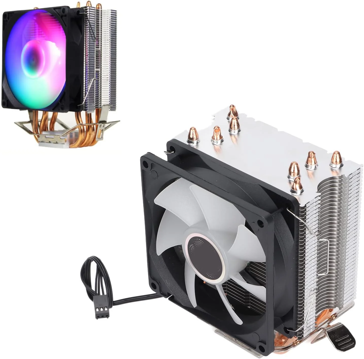 خنک کننده بادی پردازنده RGB، فن های خنک کننده پردازنده کامپیوتر RGB 90 میلی متری 3 پین 4 لوله حرارتی عملکرد بی صدا، نصب آسان (تک فن)