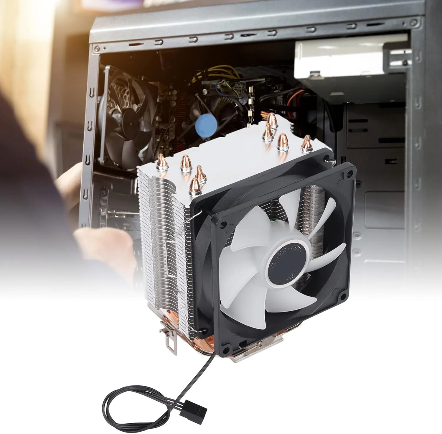 خنک کننده بادی پردازنده RGB، فن های خنک کننده پردازنده کامپیوتر RGB 90 میلی متری 3 پین 4 لوله حرارتی عملکرد بی صدا، نصب آسان (تک فن)