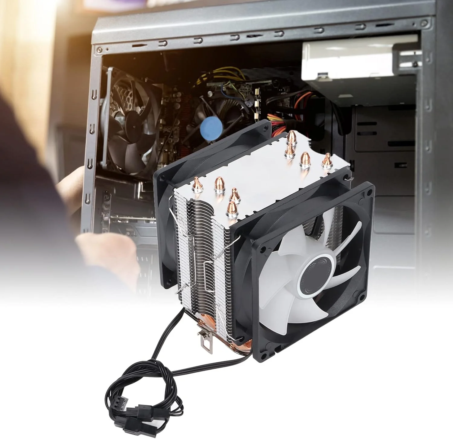 خنک کننده بادی پردازنده RGB، فن های خنک کننده پردازنده کامپیوتر RGB 90mm 3 پین 4 لوله حرارتی عملکرد بی صدا اتصال و پخش فن پردازنده سازگاری گسترده (فن دوتایی) خنک کننده بادی پردازنده RGB، فن های خنک کننده پردازنده کامپیوتر RGB 90mm 3 پین 4 لوله حرارتی عملکرد بی صدا اتصال و پخش فن پردازنده سازگاری گسترده (فن دوتایی)