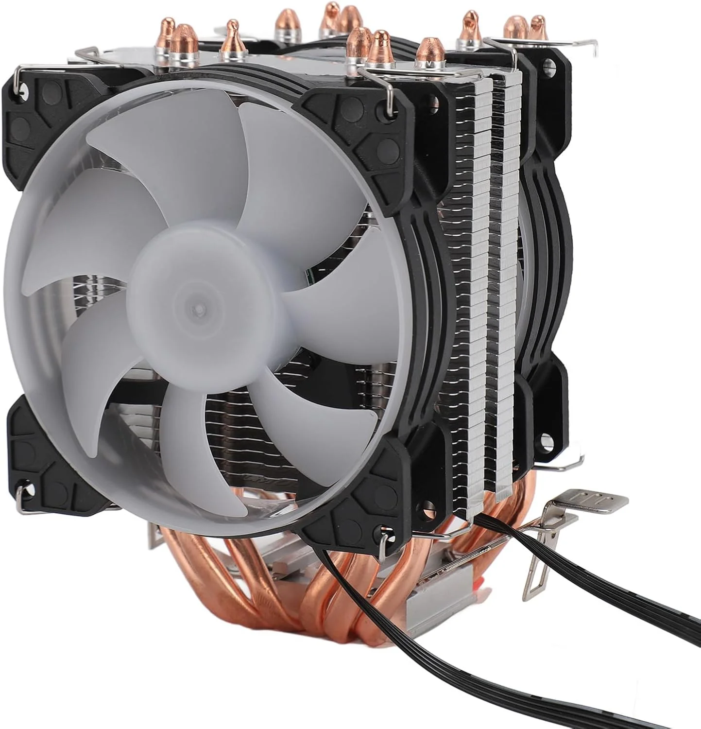 خنک کننده بادی پردازنده، 6 لوله حرارتی مسی، خنک کننده پردازنده دو برج، فن های خنک کننده پردازنده کامپیوتر 90 میلی متری 4 پین با نورپردازی RGB برای LGA115X 1366 برای 754 AM2