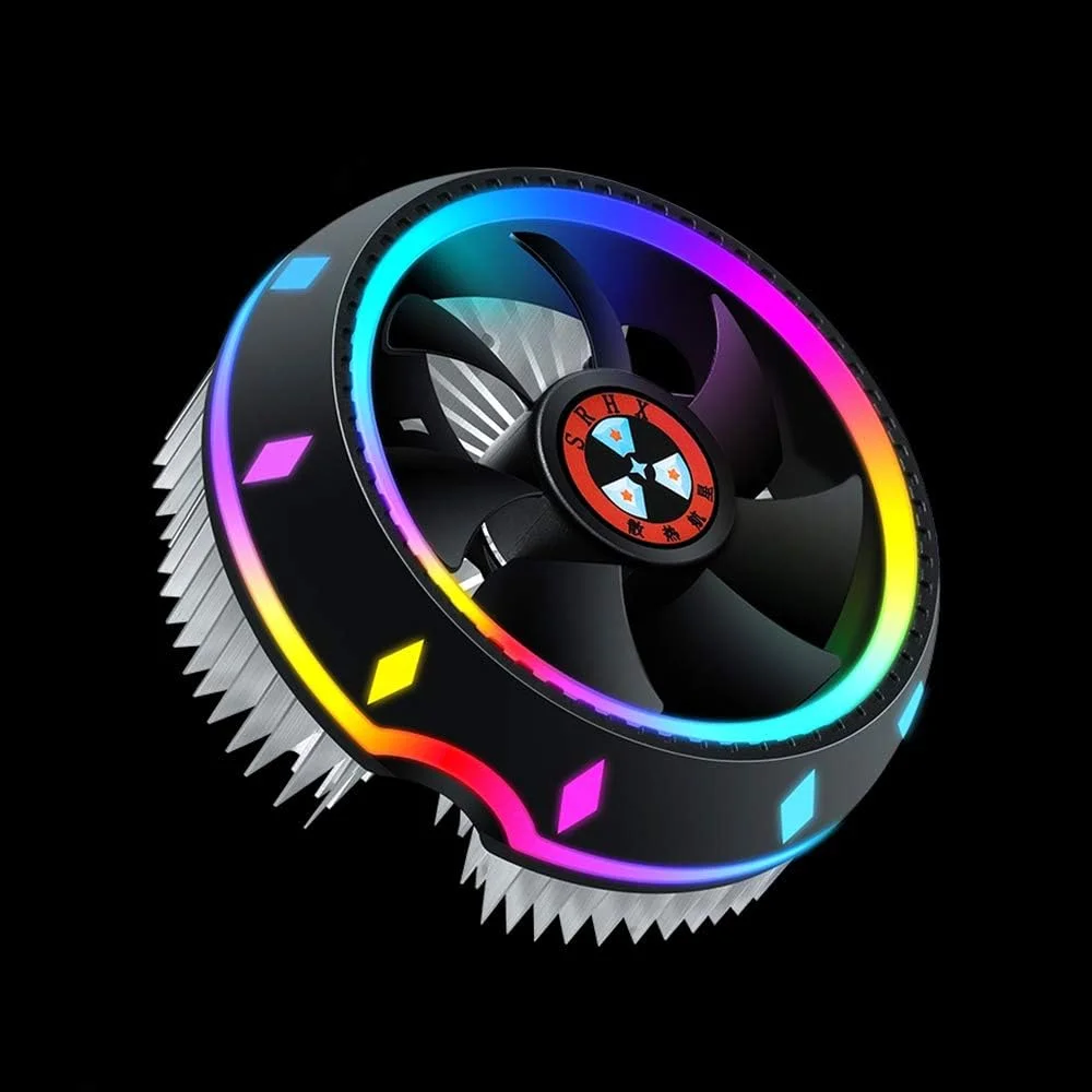 خنک کننده بادی پردازنده همه کاره UFO با نورپردازی 5 رنگ، پیکربندی فشاری، سوکت جهانی AMD، بلبرینگ سیال، اتلاف حرارت بالا، عملکرد بی صدا، فن قابل جابجایی