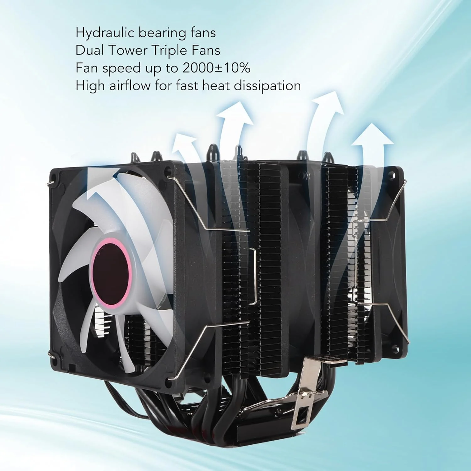 خنک کننده پردازنده دو برج با 6 لوله حرارتی، 3 فن با نورهای رنگارنگ برای اتلاف حرارت فوق العاده