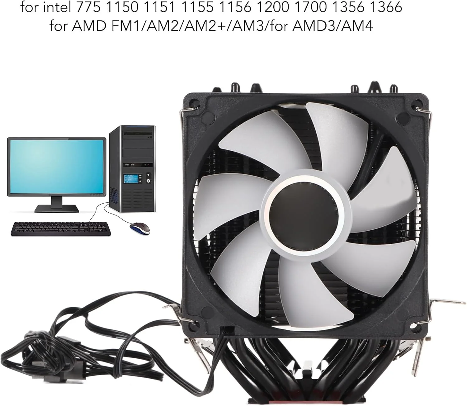 خنک کننده پردازنده دو برج با 6 لوله حرارتی، 3 فن با نورهای رنگارنگ برای اتلاف حرارت فوق العاده