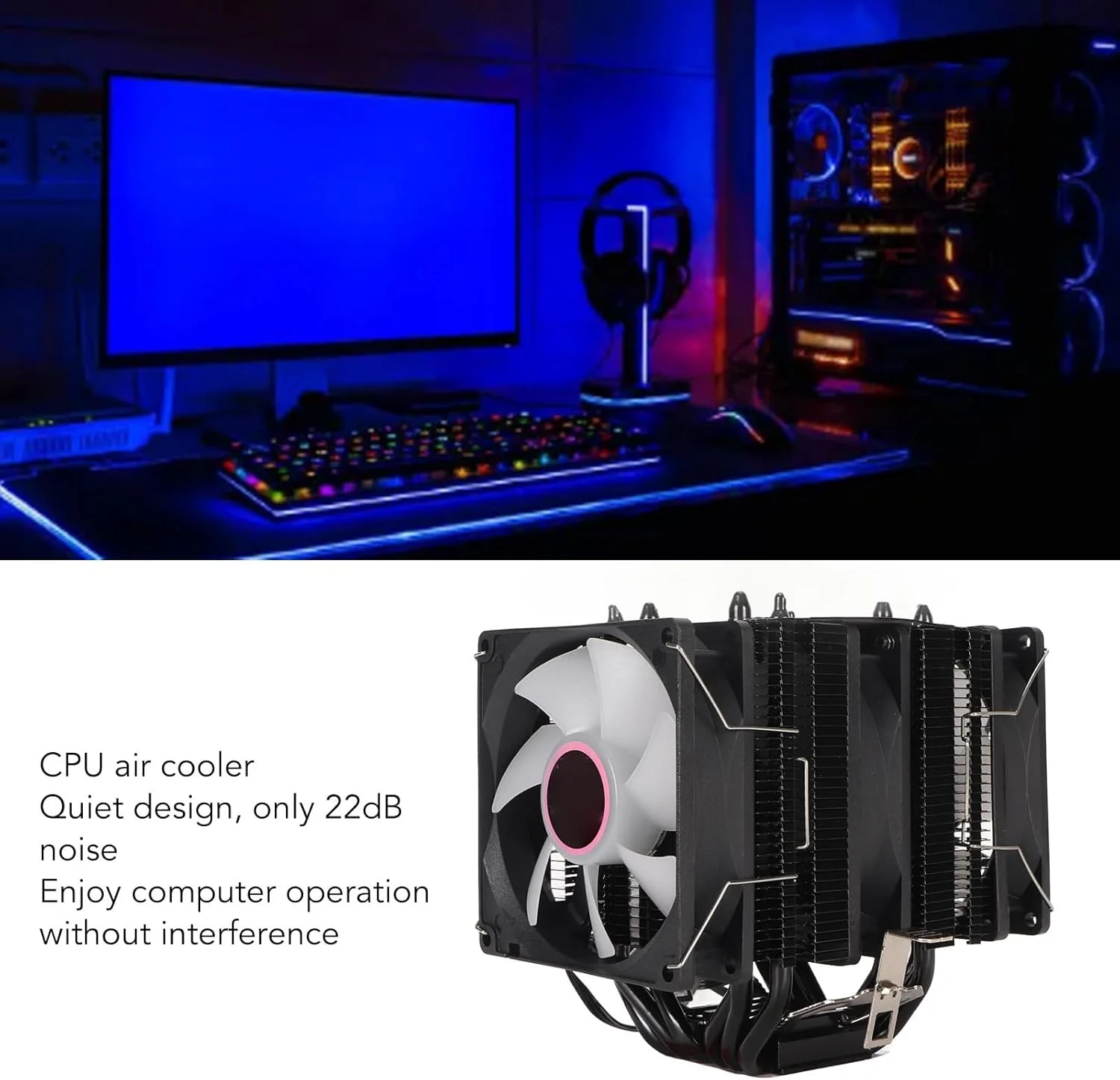 خنک کننده پردازنده دو برج با 6 لوله حرارتی، 3 فن با نورهای رنگارنگ برای اتلاف حرارت فوق العاده