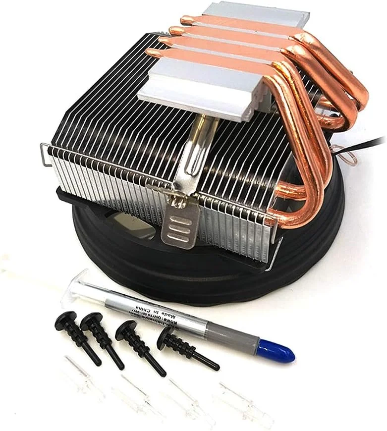 خنک کننده پردازنده V4 با 4 لوله حرارتی مسی، فن خنک کننده بی صدا 3 پین، جایگزین برای LGA 775 1150 1155 1156 1151 1366 AM2 3 FM1 FM2