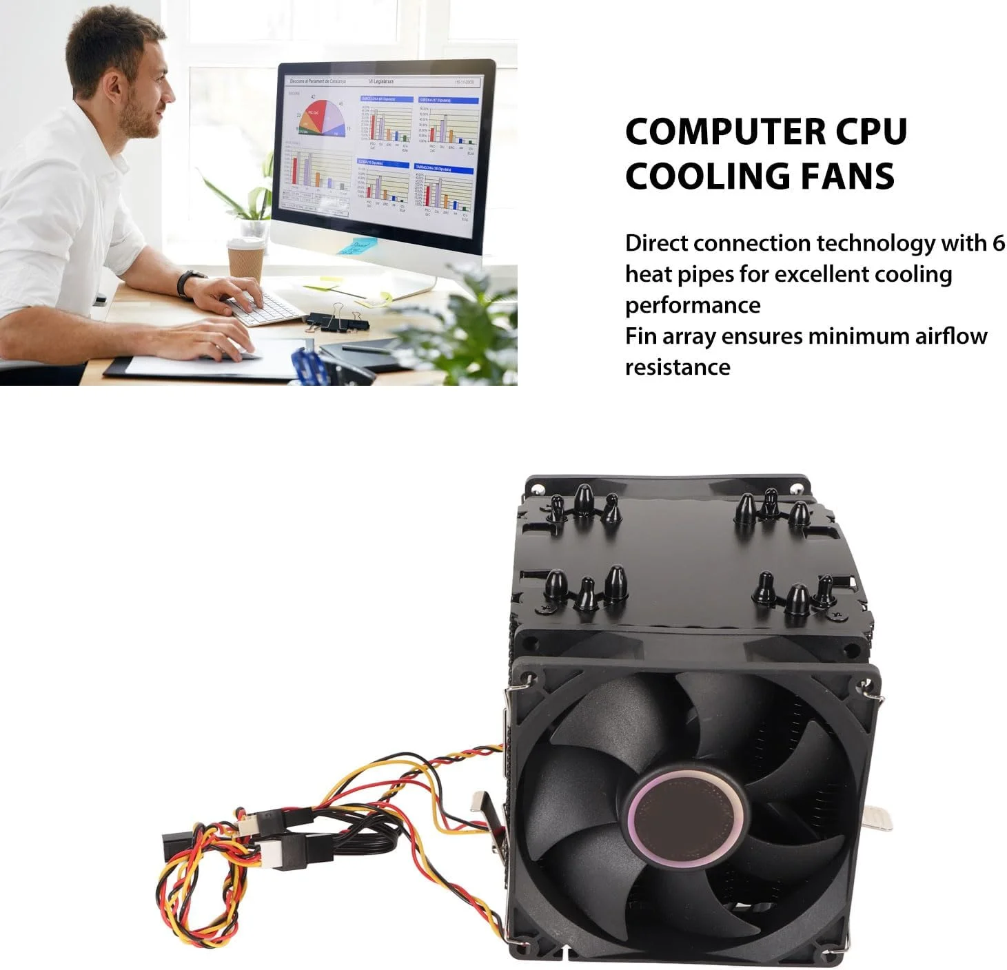 خنک کننده پردازنده دو برج، 6 لوله حرارتی، خنک کننده هیدرولیک 3 فن، طراحی بی صدا، فن های خنک کننده پردازنده کامپیوتر برای