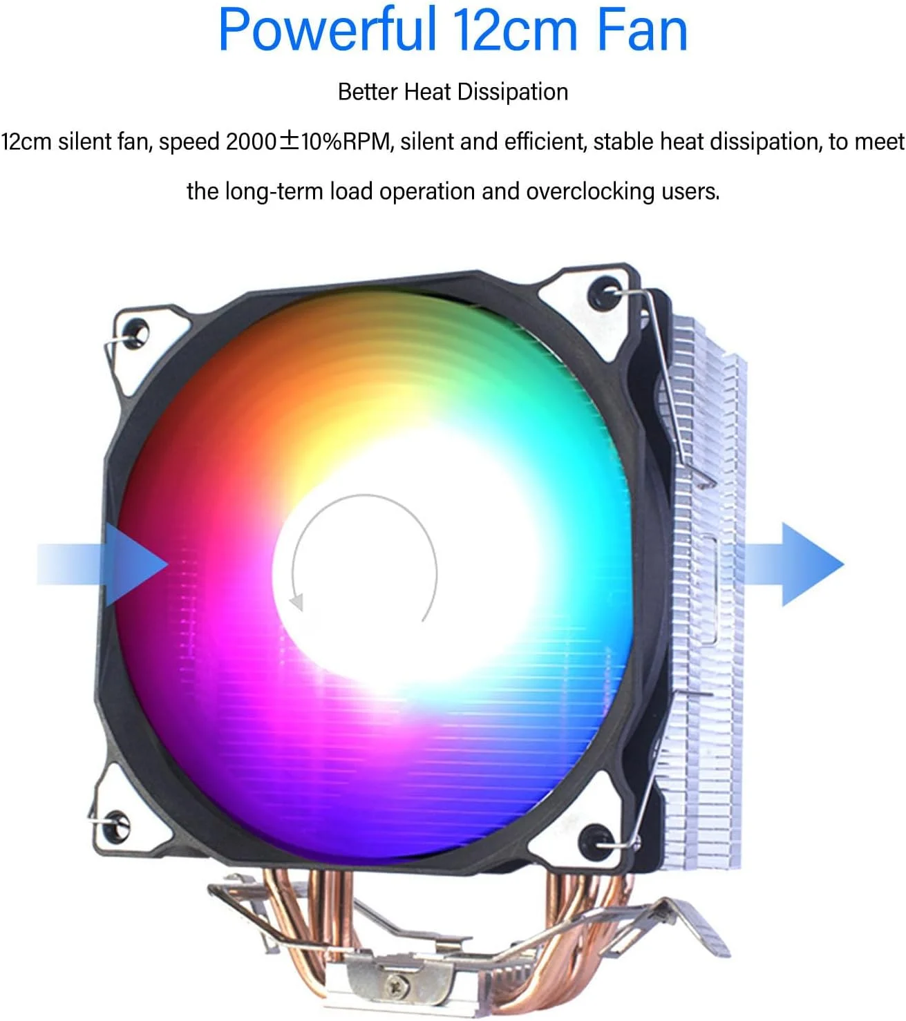 خنک کننده بادی پردازنده، 4 لوله حرارتی، خنک کننده پردازنده 12 میلی متری RGB با نویز کم، 48CFM، برای LGA 775/1150/1151/1155/1156/1200/1700/1356/1366، AM4 AM3 AM2