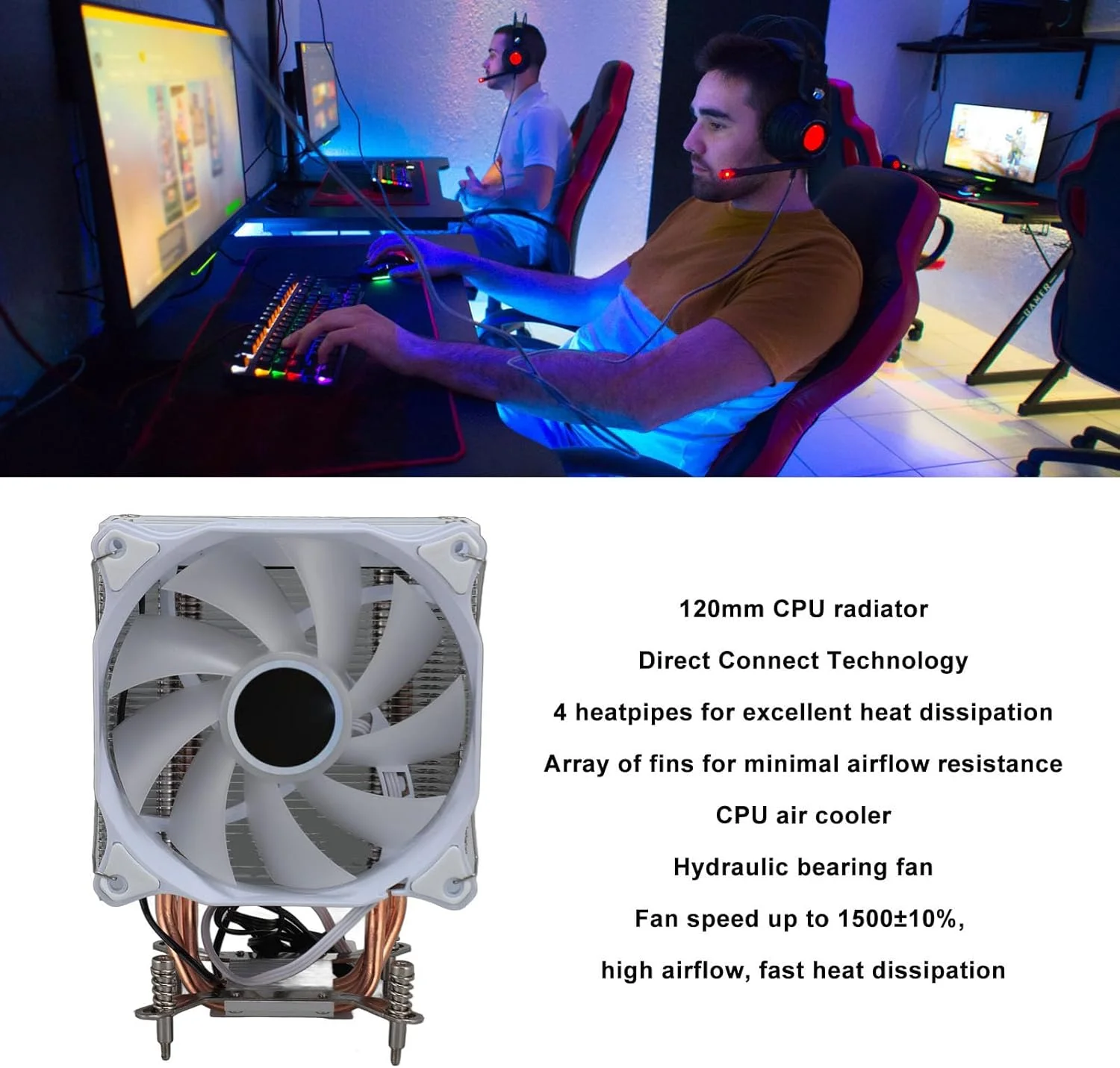 خنک کننده بادی پردازنده، فن هیدرولیک 10٪، طراحی بی صدا 22dB، 4 لوله حرارتی مناسب برای مادربردهای 775 1150 1151 1155 1156 1200 1700 1356 1366، مادربردهای سوراخ دار پاشنه 2011 با نصب آسان