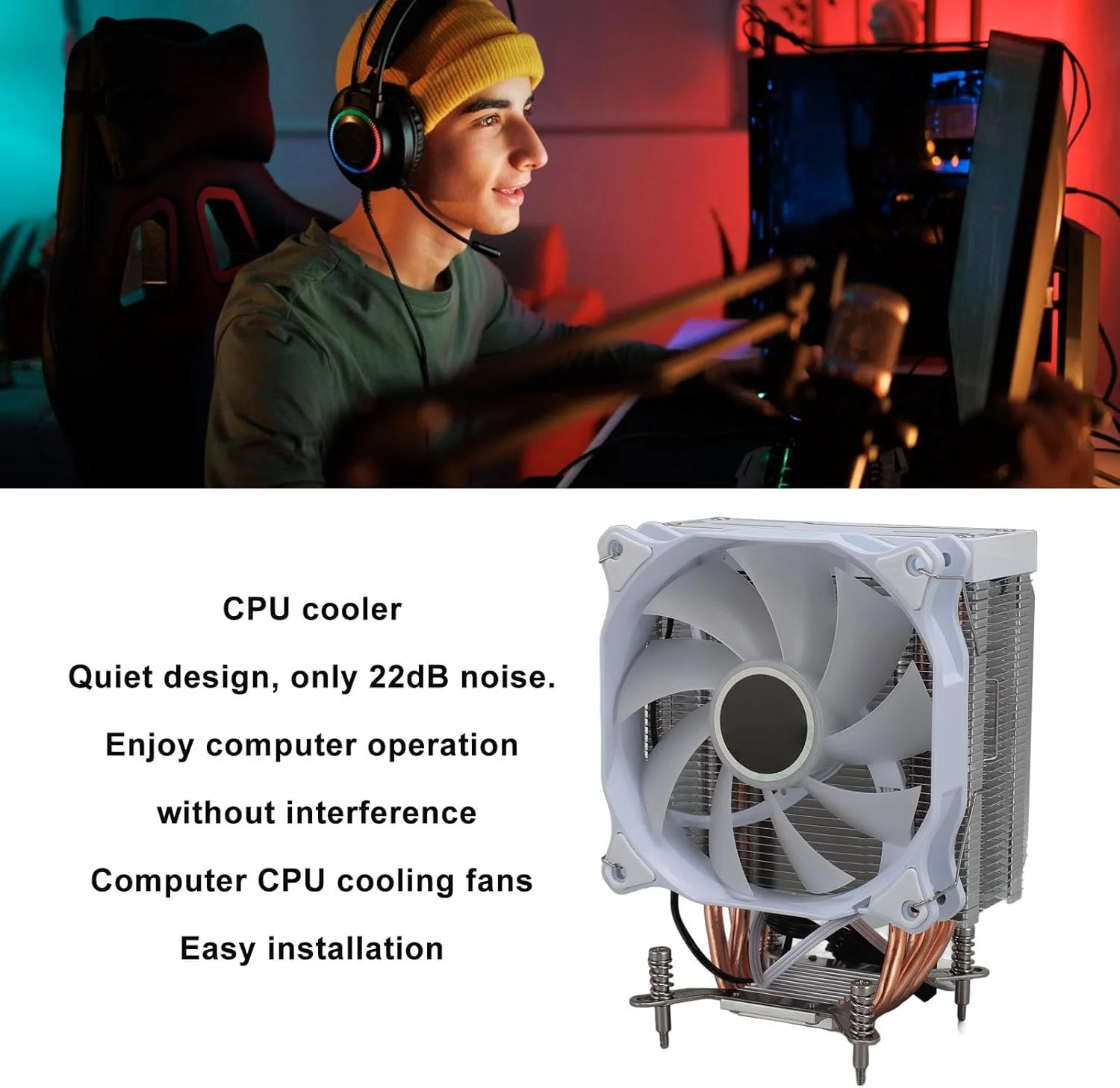 خنک کننده بادی پردازنده، فن هیدرولیک 10٪، طراحی بی صدا 22dB، 4 لوله حرارتی مناسب برای مادربردهای 775 1150 1151 1155 1156 1200 1700 1356 1366، مادربردهای سوراخ دار پاشنه 2011 با نصب آسان