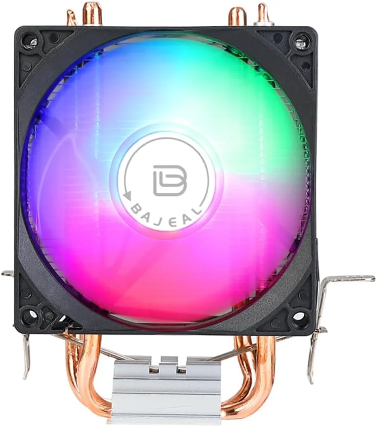 خنک کننده پردازنده 90 میلی متری با 2 لوله حرارتی، فن خنک کننده بادی پردازنده 3 پین بی صدا با نور رنگین کمانی RGB برای LGA775 1150/1151/1155/1156/1200 AM2