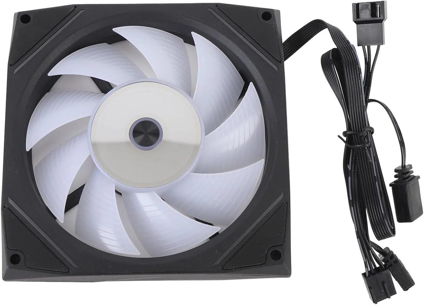 فن کیس کامپیوتر، فن 120 میلی متری خنک کننده پردازنده، 9 پره ARGB با نورپردازی هماهنگ، فن پردازنده کم صدا 4 پین PWM 5 ولت 3 پین 800 دور در دقیقه تا 1800 دور در دقیقه، فن خنک کننده بی صدا پردازنده برای جایگزینی (مشکی)