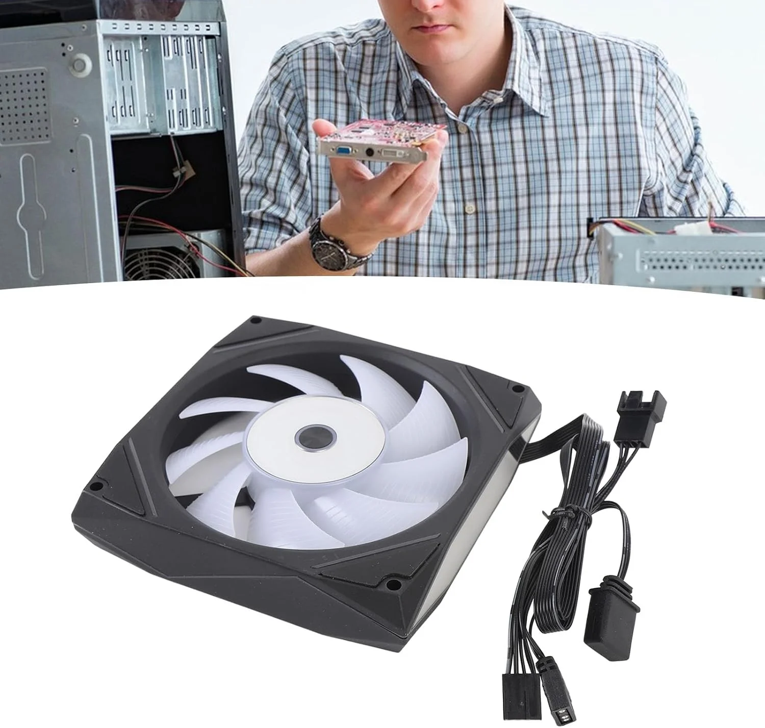 فن کیس کامپیوتر، فن 120 میلی متری خنک کننده پردازنده، 9 پره ARGB با نورپردازی هماهنگ، فن پردازنده کم صدا 4 پین PWM 5 ولت 3 پین 800 دور در دقیقه تا 1800 دور در دقیقه، فن خنک کننده بی صدا پردازنده برای جایگزینی (مشکی)