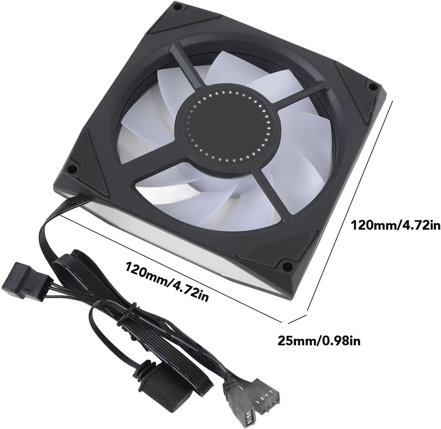 فن کیس کامپیوتر، فن 120 میلی متری خنک کننده پردازنده، 9 پره ARGB با نورپردازی هماهنگ، فن پردازنده کم صدا 4 پین PWM 5 ولت 3 پین 800 دور در دقیقه تا 1800 دور در دقیقه، فن خنک کننده بی صدا پردازنده برای جایگزینی (مشکی)