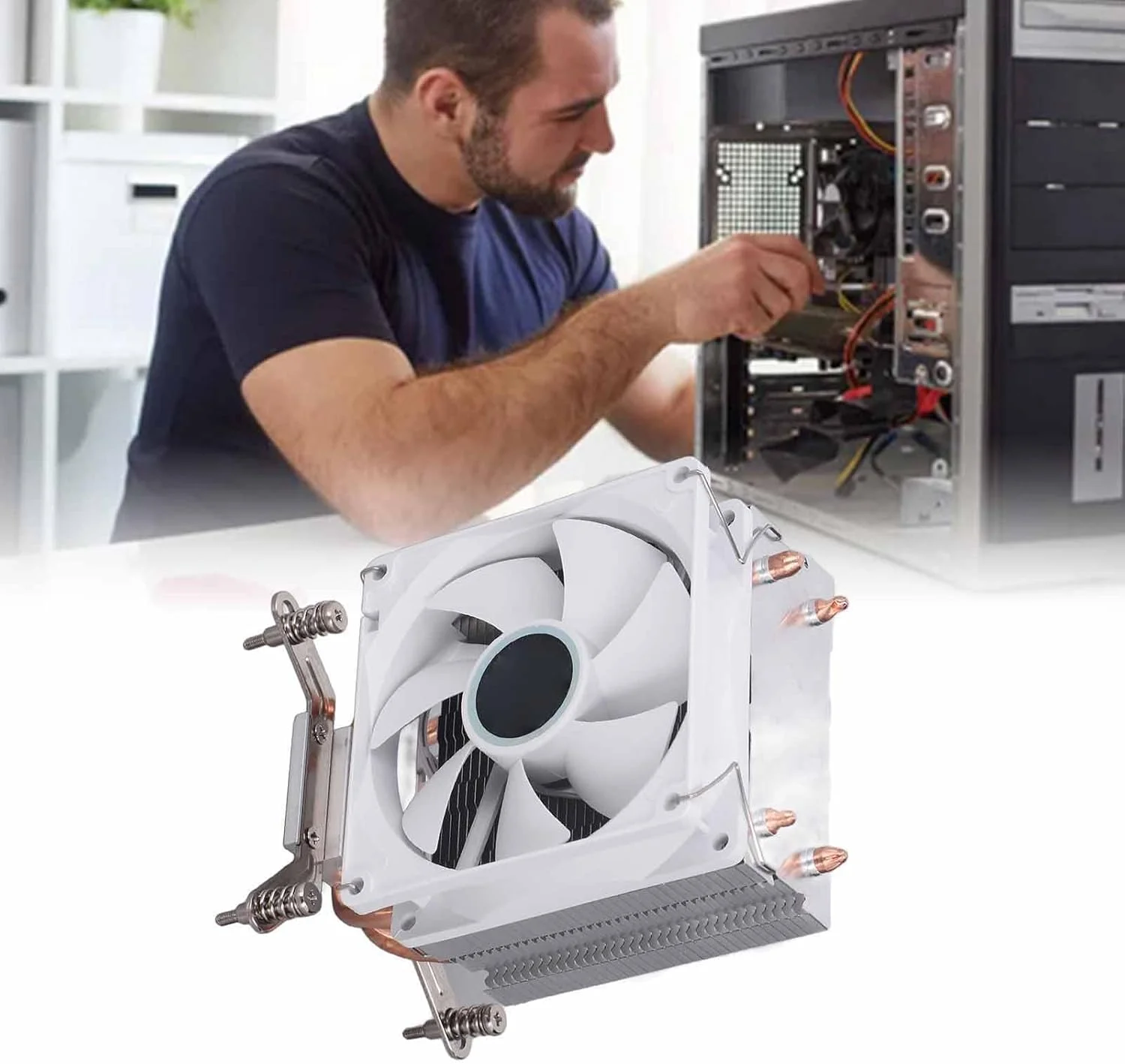 فن خنک کننده 3.54 اینچی 12 ولت DC 2000 دور در دقیقه، 2 لوله حرارتی، خنک کننده هوای CPU بی صدا برای 775 1150، سازگار با جک های AM3 AM4 فن خنک کننده 3.54 اینچی 12 ولت DC 2000 دور در دقیقه، 2 لوله حرارتی، خنک کننده هوای CPU بی صدا برای 775 1150، سازگار با جک های AM3 AM4