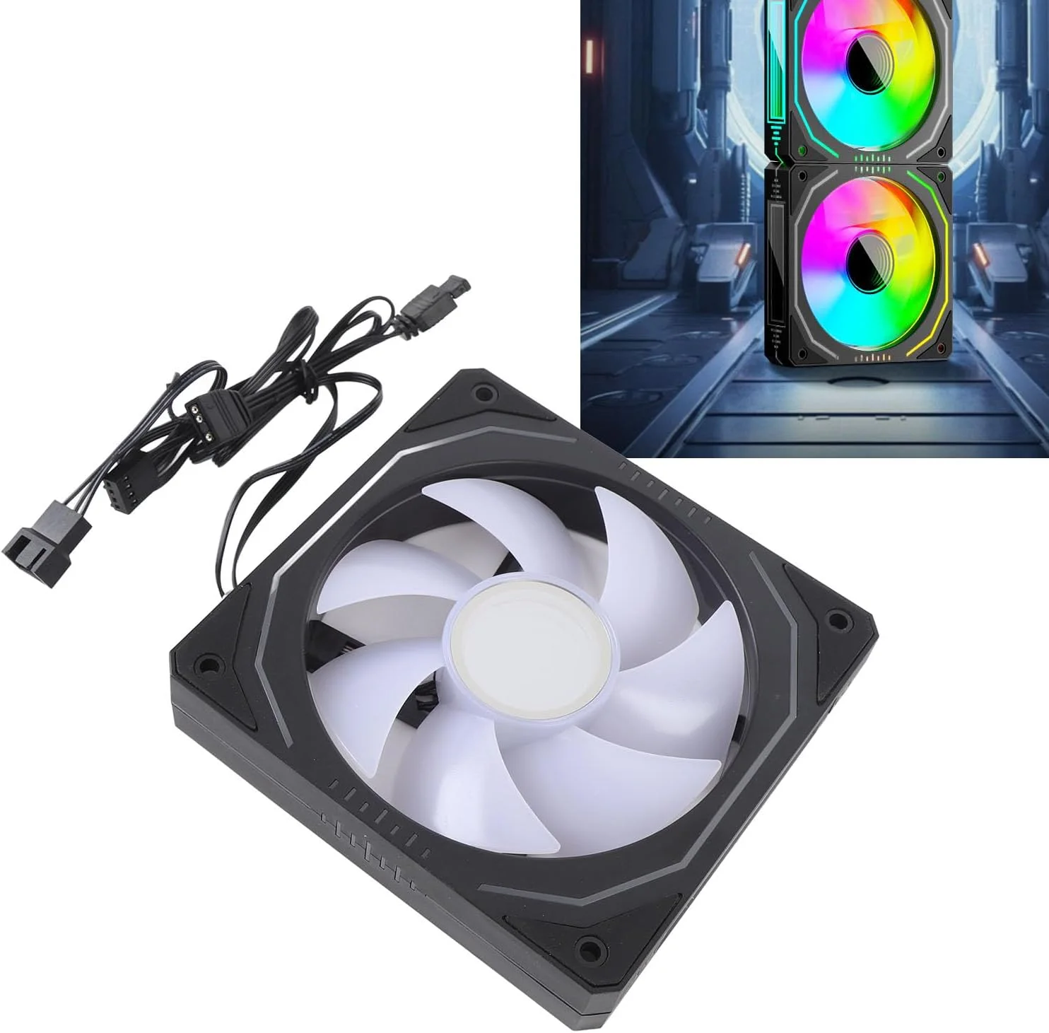 فن خنک کننده پردازنده 3 پین، فن خنک کننده پردازنده 120 میلی متری با 9 پره ARGB کنترل PWM 800 تا 1800 دور در دقیقه، فن خنک کننده کامپیوتر با نور LED، فن با پره های رو به جلو یا معکوس برای خنک کننده پردازنده