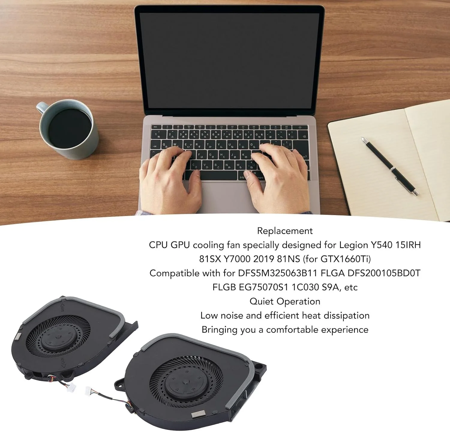 فن خنک کننده پردازنده و کارت گرافیک لپ تاپ، فن 4 پین بی صدا، فن جریان هوای داخلی با راندمان بالا جایگزین برای Legion Y540 15IRH 81SX Y7000 2019 81NS، برای DFS5M325063B11 FLGA