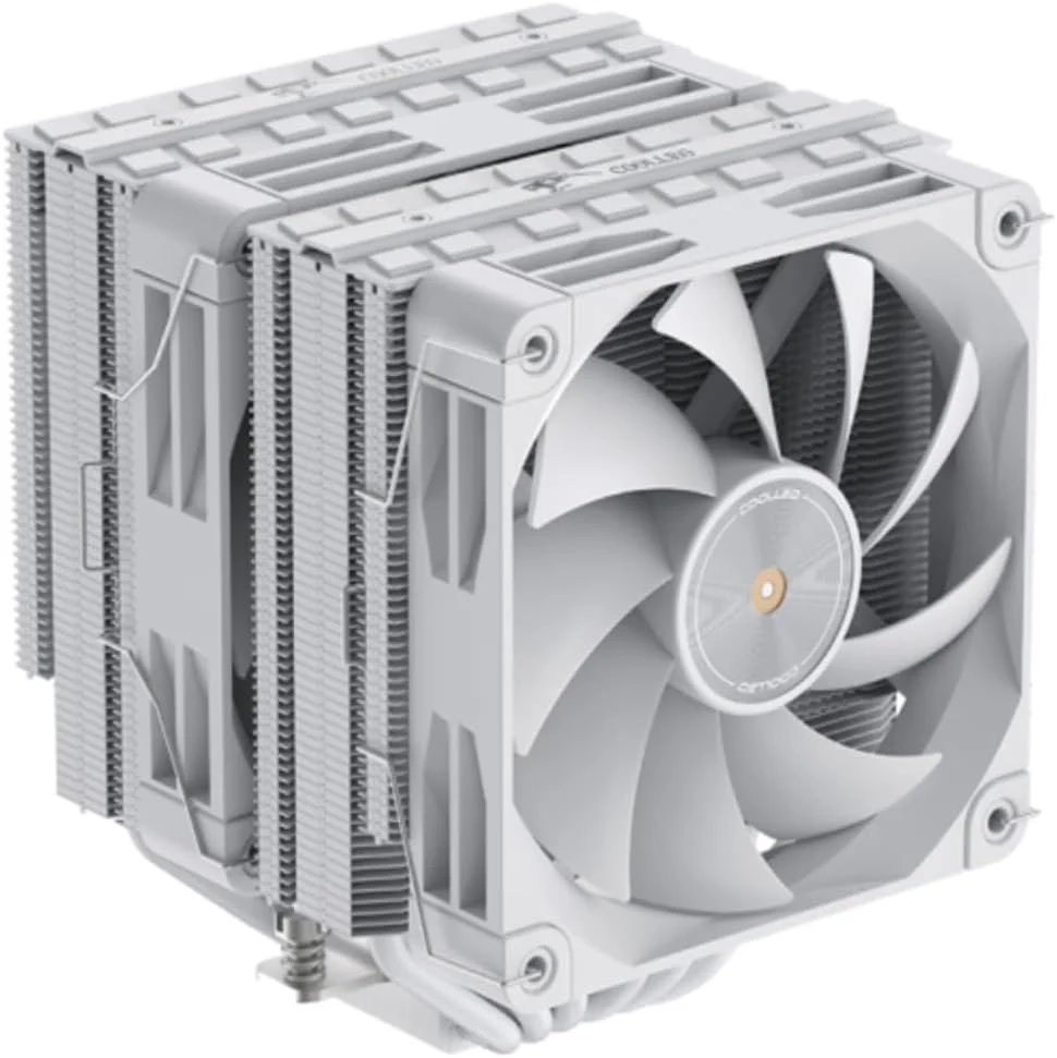 خنک کننده بادی پردازنده COOLLEO P60T V3 نسخه سفید، فن دو برج تقویت کننده بلبرینگ FDB PWM 1600RPM 275W TDP برای AMD AM4/AM5 و Intel LGA 115X/1200/1700