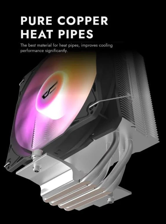 خنک کننده پردازنده بادی دارک فلش Storm Z4 ARGB با کنترل PWM، پشتیبانی از جدیدترین پردازنده های Intel: 1700 AMD: AM5، دارای 4 لوله حرارتی مسی، توان حرارتی 200W، سرعت فن تا 1600 دور در دقیقه، پره های آلومینیومی، خنک کننده پردازنده با صدای کم 24.3 dBA