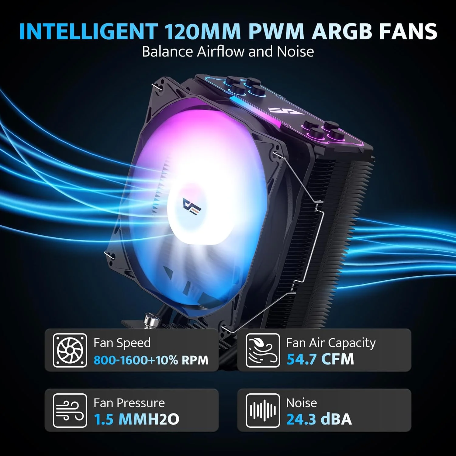 خنک کننده پردازنده darkFlash Z4Pro Mist، تک برج 120 میلی متری، TDP 200W، 4 لوله حرارتی Ф6mm، فن های ARGB PWM PC، خنک کننده بادی پردازنده سازگار با Intel LGA115x/12xx/17xx; AMD AM4/AM5، ارتفاع 155 میلی متر (مشکی)