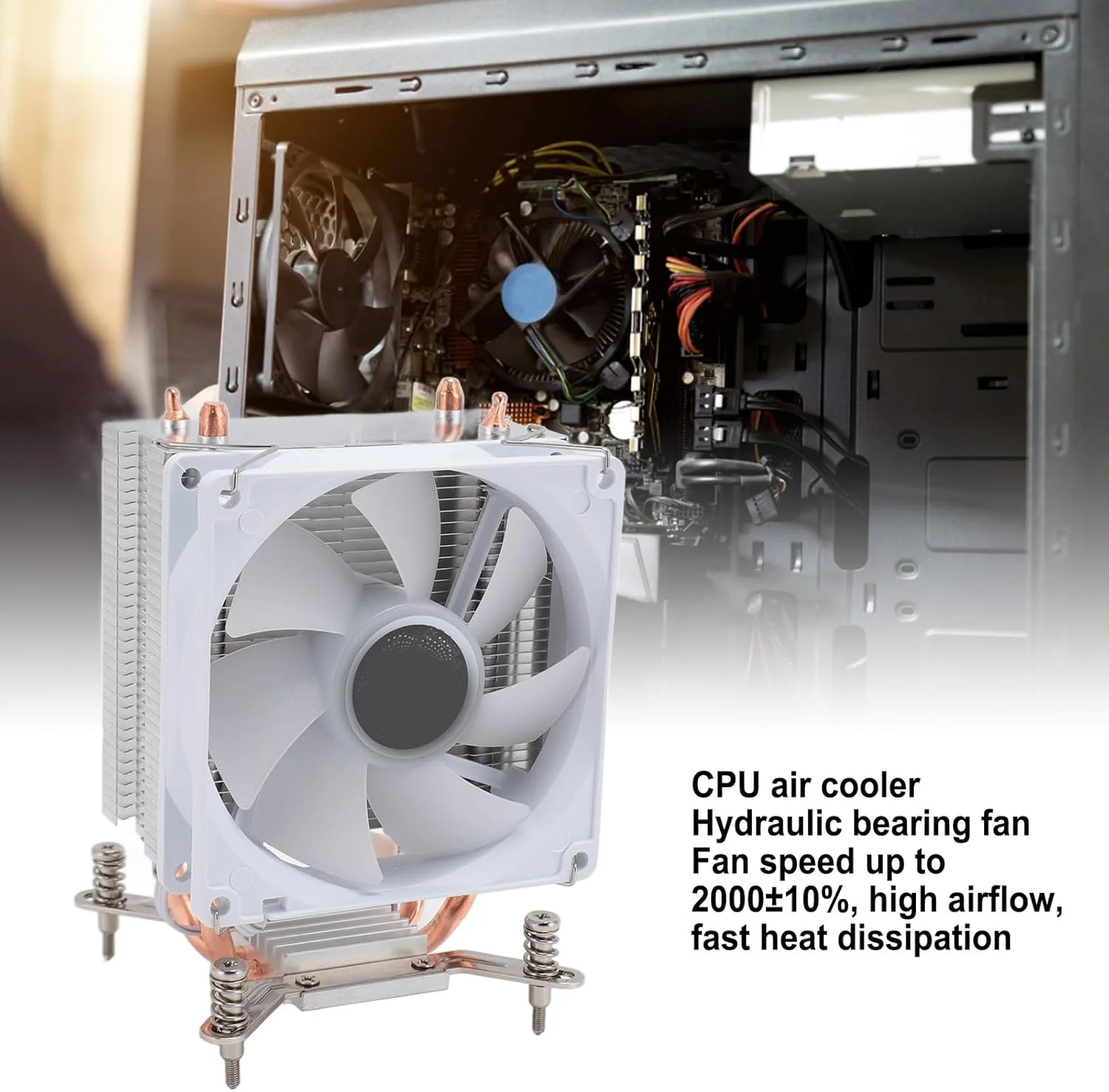 خنک کننده بادی پردازنده Cuifati با توان حرارتی 230 وات، 3 پین 12 ولت DC و سرعت 2000 دور در دقیقه، دارای بلبرینگ هیدرولیک و فن 90 میلی متری برای پردازنده های اینتل 775 1150 1151 1155 1156 1200 1700