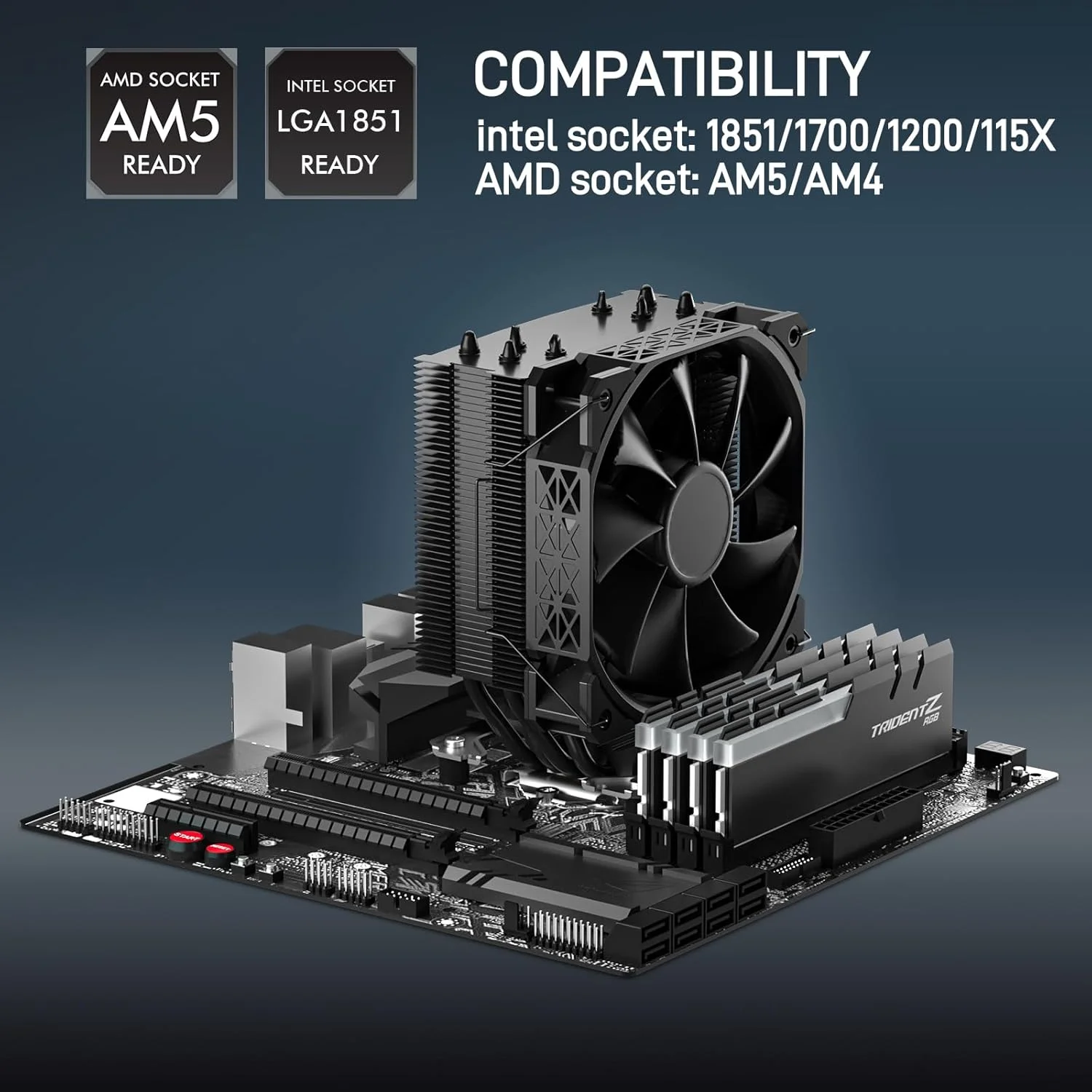 خنک کننده بادی پردازنده DARKROCK PX-4 با 4 لوله حرارتی مسی و فن PWM 120 میلی متری - توان حرارتی 180 وات، سرعت 1800 دور در دقیقه با سطح نویز پایین 22.3dBA - ایده آل برای رایانه های شخصی گیمینگ با عملکرد بالا - Intel LGA 1700/1200/115X, AMD AM5/AMD4