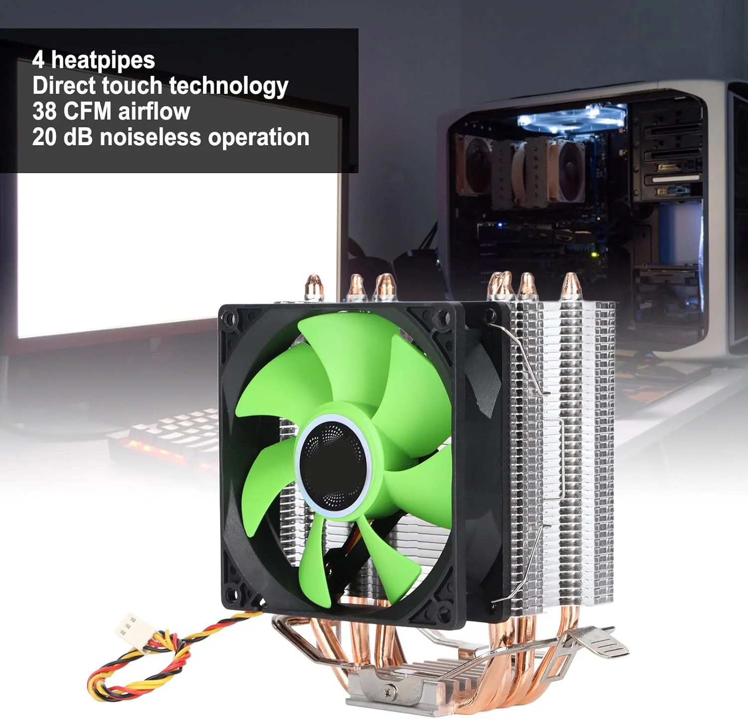 خنک کننده پردازنده، فن پردازنده با سازگاری گسترده 4 لوله حرارتی عملکرد پایدار جریان هوای 38 CFM برای مصارف خانگی (تک فن)