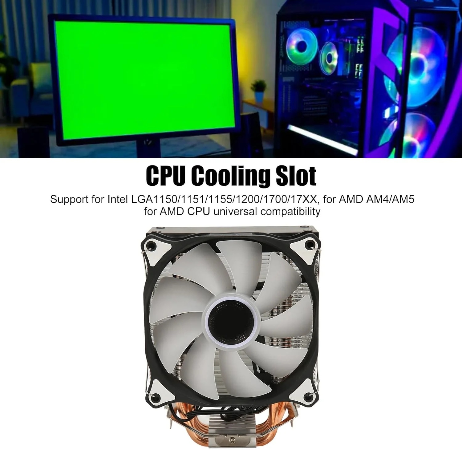 خنک کننده بادی پردازنده ARGB یونیورسال RIZGHWOY با 6 لوله حرارتی و فن های خنک کننده هیدرولیک 3 پین برای 1200 AM4 AM5 مشکی