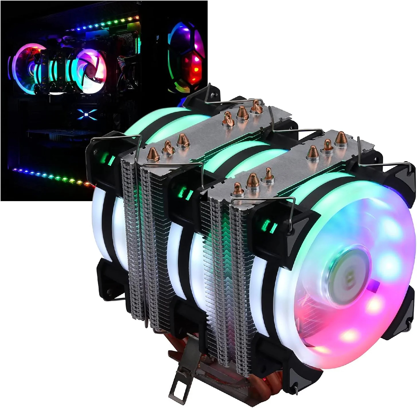 خنک کننده پردازنده با 6 لوله حرارتی و فن های 90 میلی متری، رادیاتور فن PWM برای اینتل LGA 1366 1155 1156 2011 1200 و AM4 (3 عدد فن RGB، سری C)