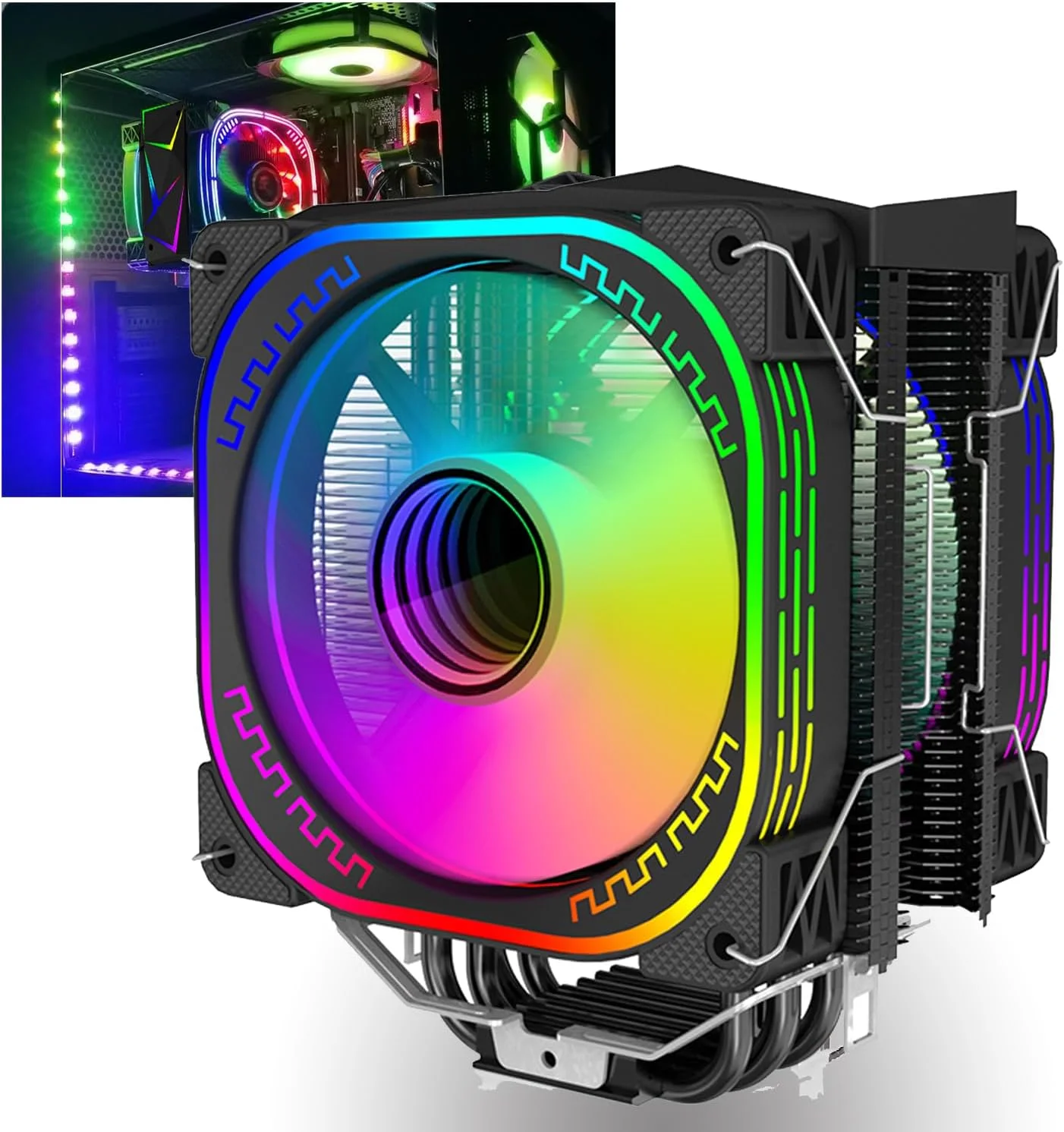 خنک کننده پردازنده بادی DS leddess با سرعت 2300 دور در دقیقه، فن RGB 4 اینچی برای LGA 775/1155/1156، AM3/AM2 (4.17 x 4 x 2.64 اینچ، سازگار با کامپیوتر رومیزی، سرور)