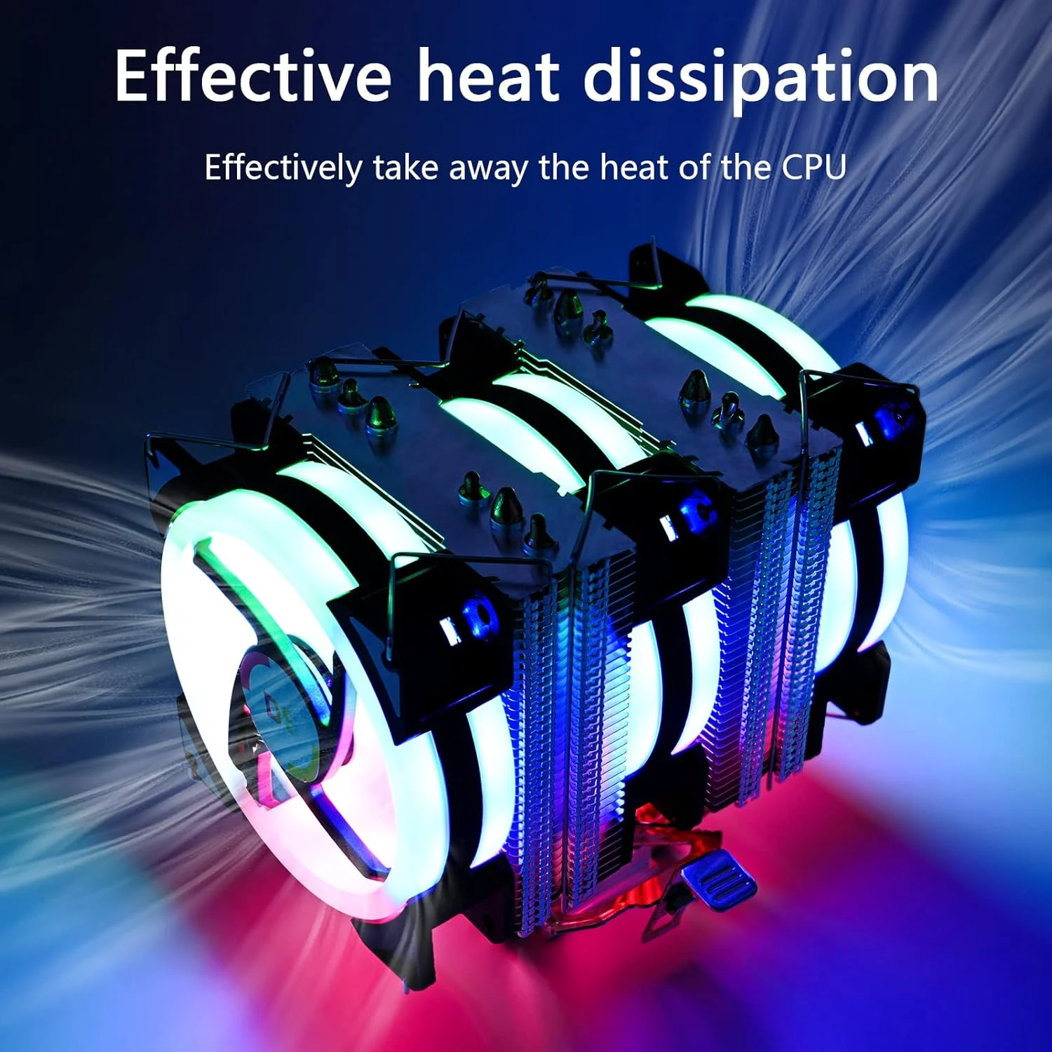 خنک کننده پردازنده با 6 لوله حرارتی و فن های 90 میلی متری، رادیاتور فن PWM برای اینتل LGA 1366 1155 1156 2011 1200 و AM4 (3 عدد فن RGB، سری C)