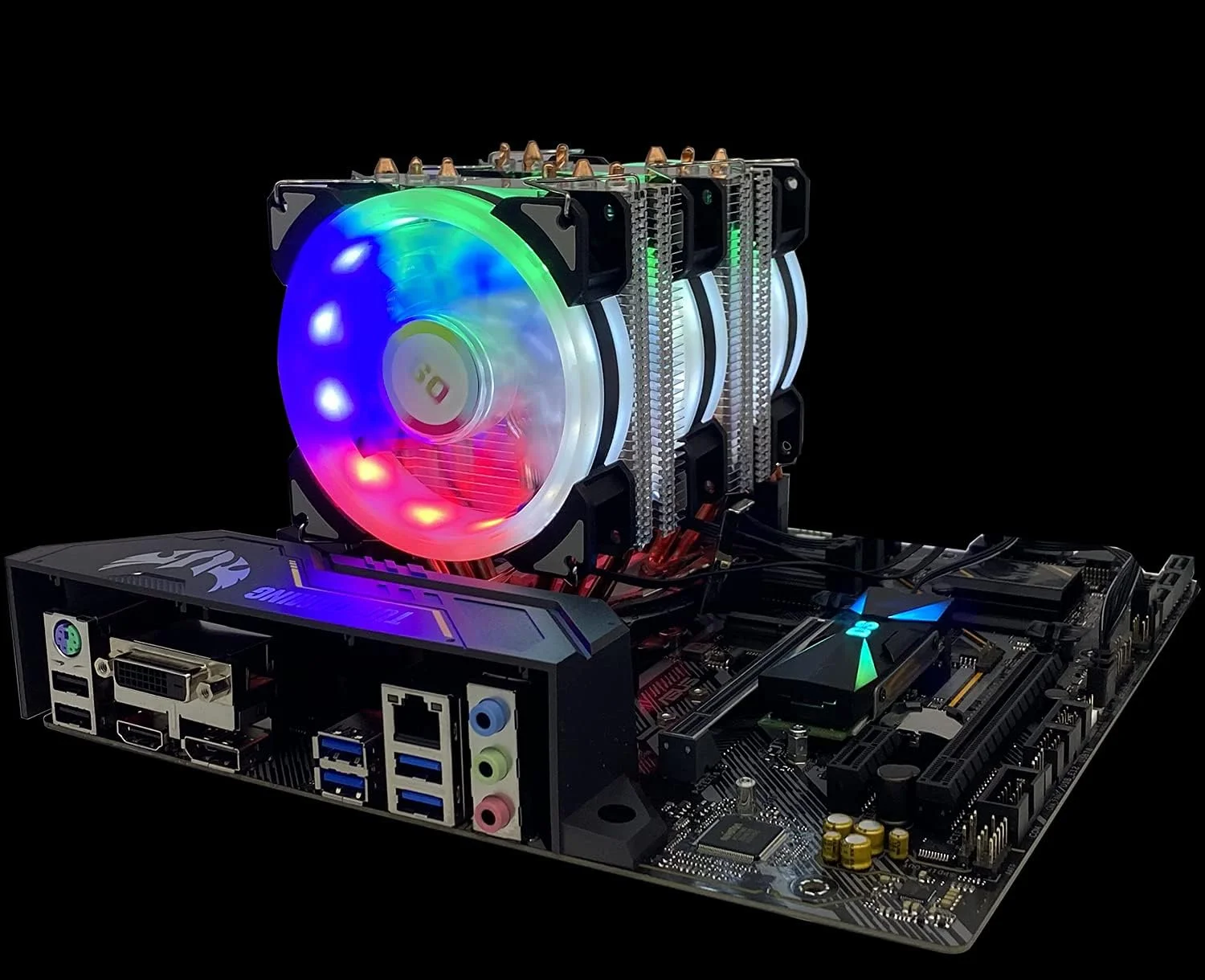 خنک کننده پردازنده با 6 لوله حرارتی و فن های 90 میلی متری، رادیاتور فن PWM برای اینتل LGA 1366 1155 1156 2011 1200 و AM4 (3 عدد فن RGB، سری C)