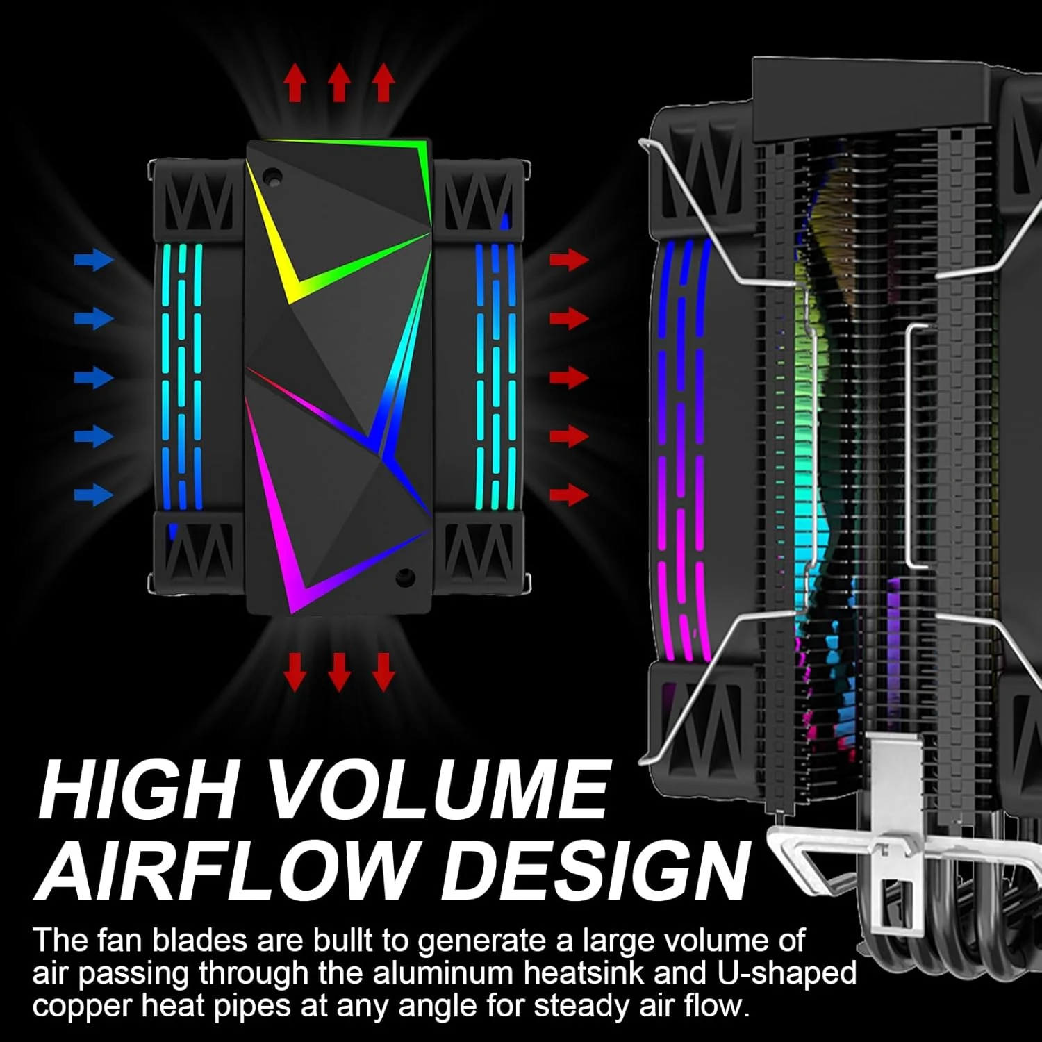 خنک کننده پردازنده بادی DS leddess با سرعت 2300 دور در دقیقه، فن RGB 4 اینچی برای LGA 775/1155/1156، AM3/AM2 (4.17 x 4 x 2.64 اینچ، سازگار با کامپیوتر رومیزی، سرور)