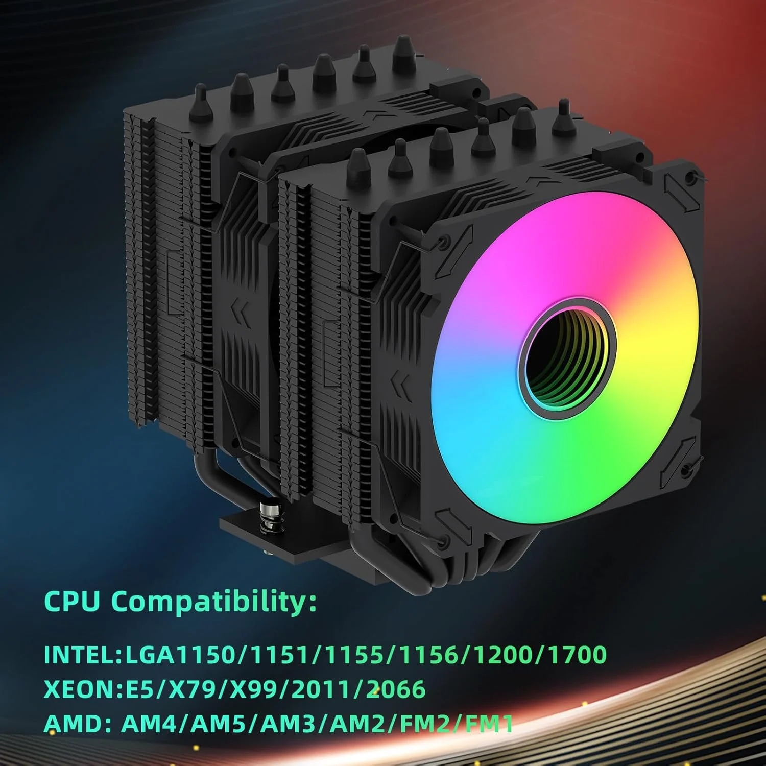 خنک کننده پردازنده DS2000V6 با 6 لوله حرارتی و دو فن پردازنده (2300 دور در دقیقه) - خنک کننده با عملکرد بالا برای Intel LGA1700/1200/115X و AMD AM5/AM4، خنک کننده جهانی پردازنده، خنک کننده کیس کامپیوتر - مشکی