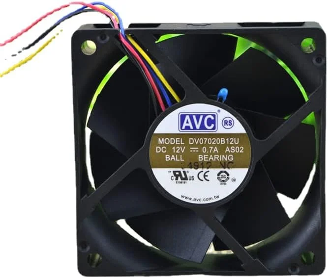 فن خنک کننده پردازنده AVC DV07020B12U 12 ولت 0.7 آمپر 7 سانتی متر 7020 با حجم هوای بالا PWM کنترل دما بلبرینگ دوبل 70×70×20 میلی متر